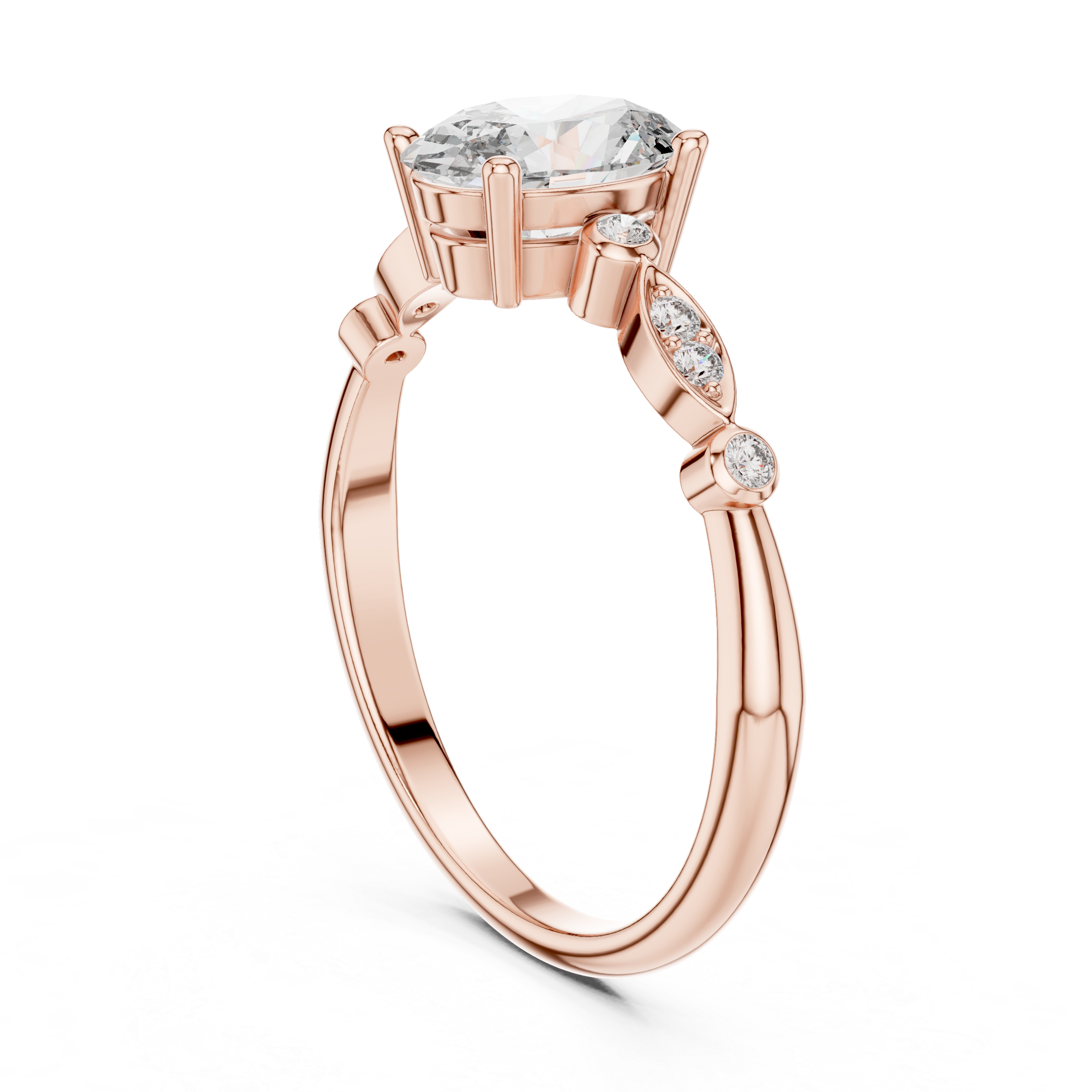 Oval Cut Lab-Grown Diamond Marquise Side-Stone Ring in Sterling Silver