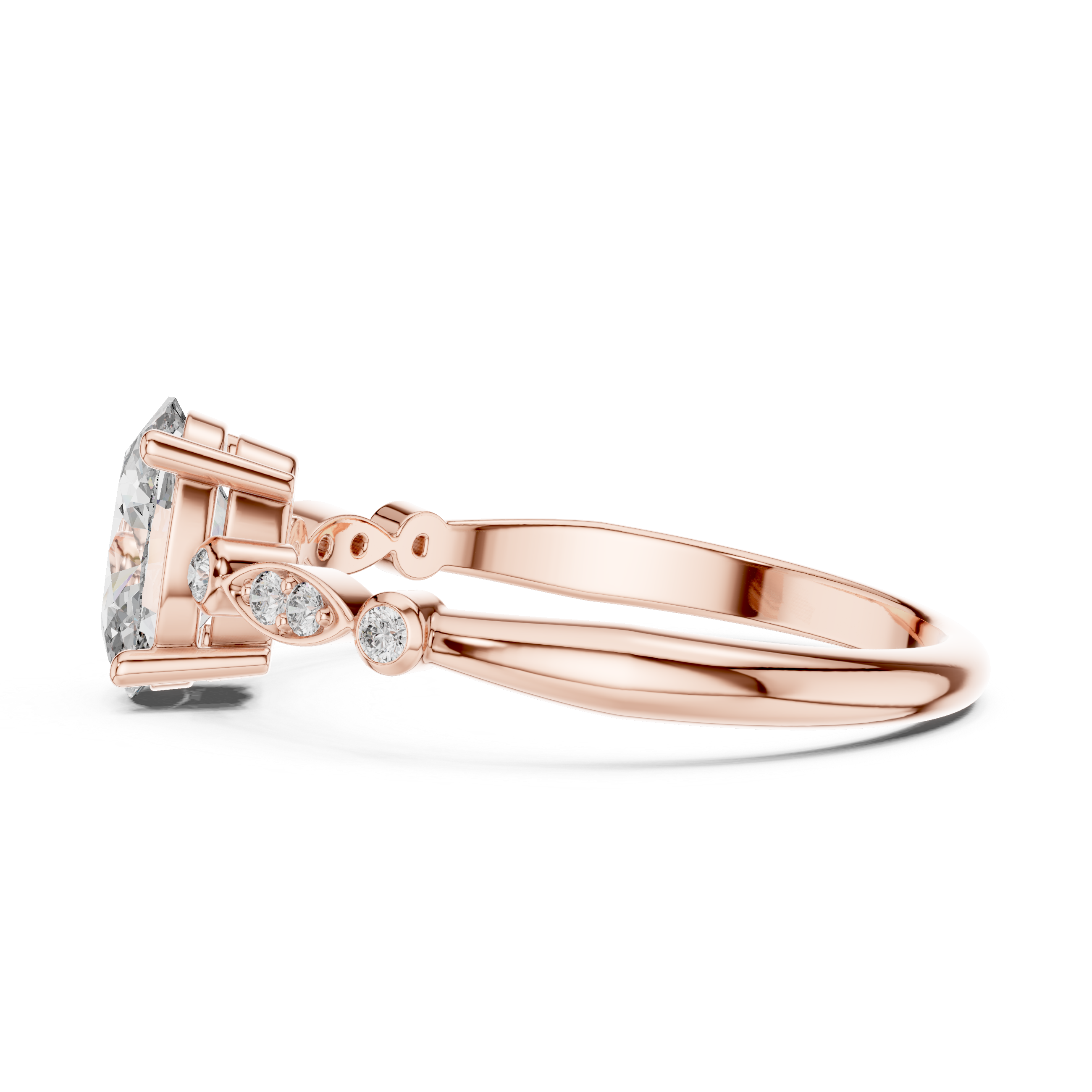 Oval Cut Lab-Grown Diamond Marquise Side-Stone Ring in Sterling Silver