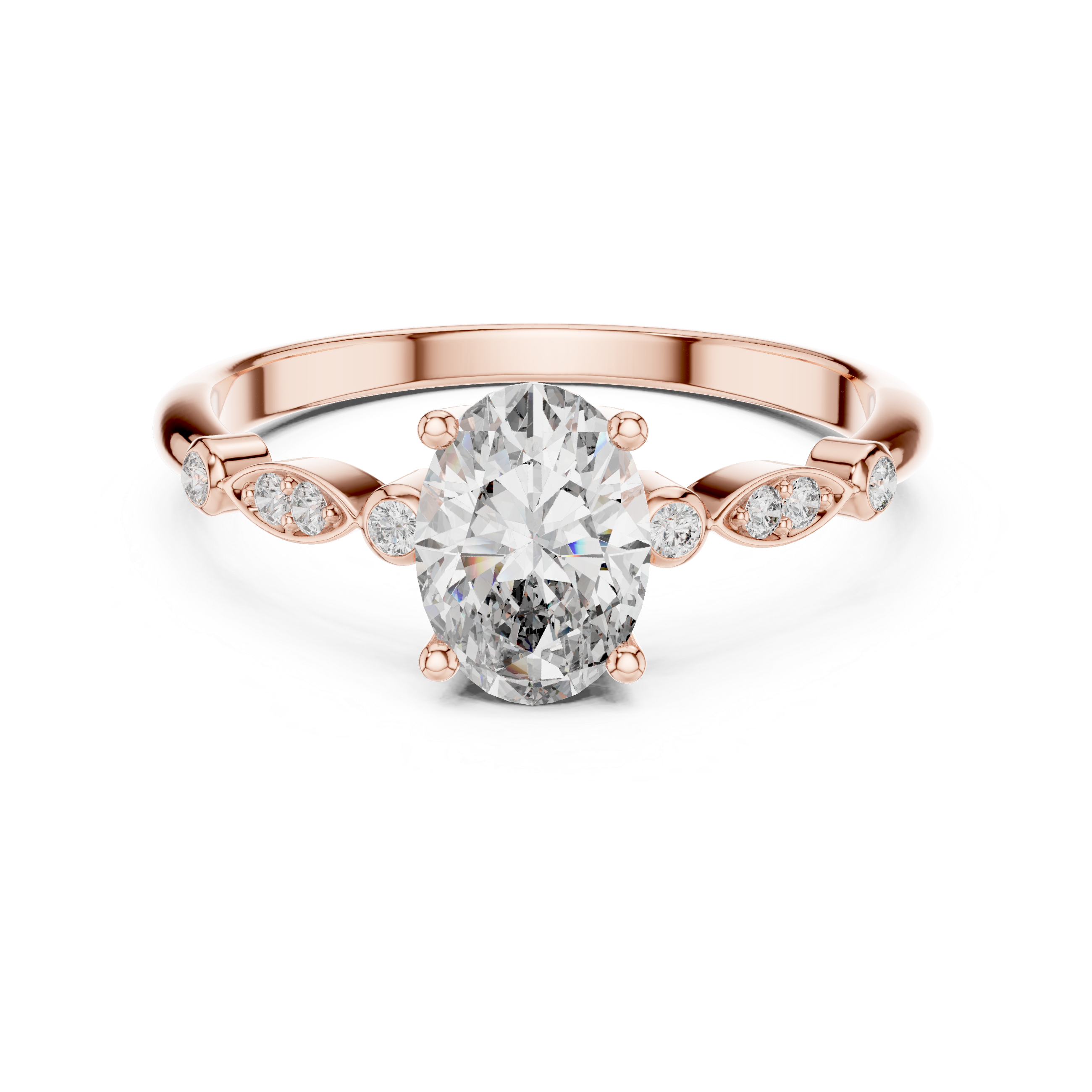 Oval Cut Lab-Grown Diamond Marquise Side-Stone Ring in Sterling Silver