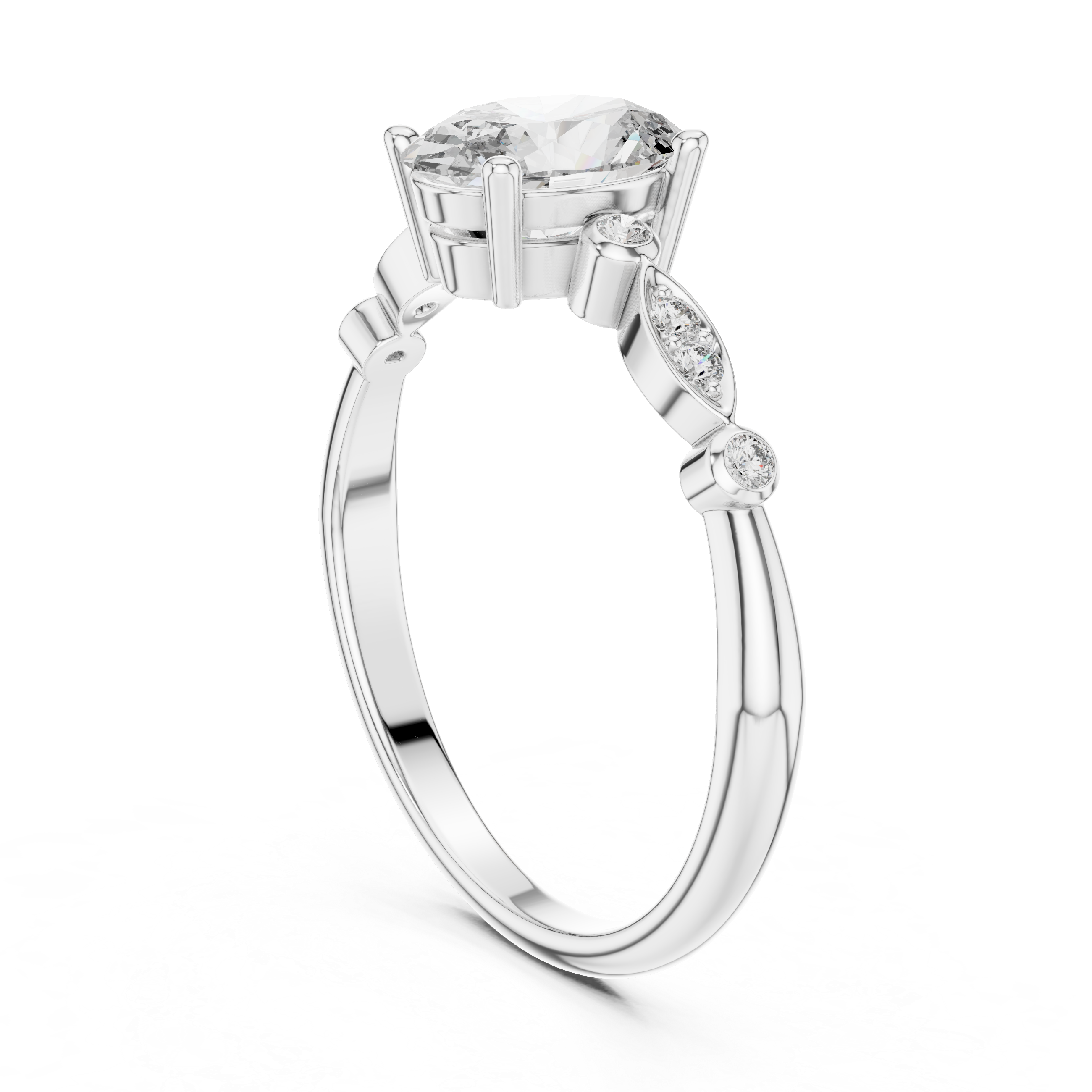 Oval Cut Lab-Grown Diamond Marquise Side-Stone Ring in Sterling Silver