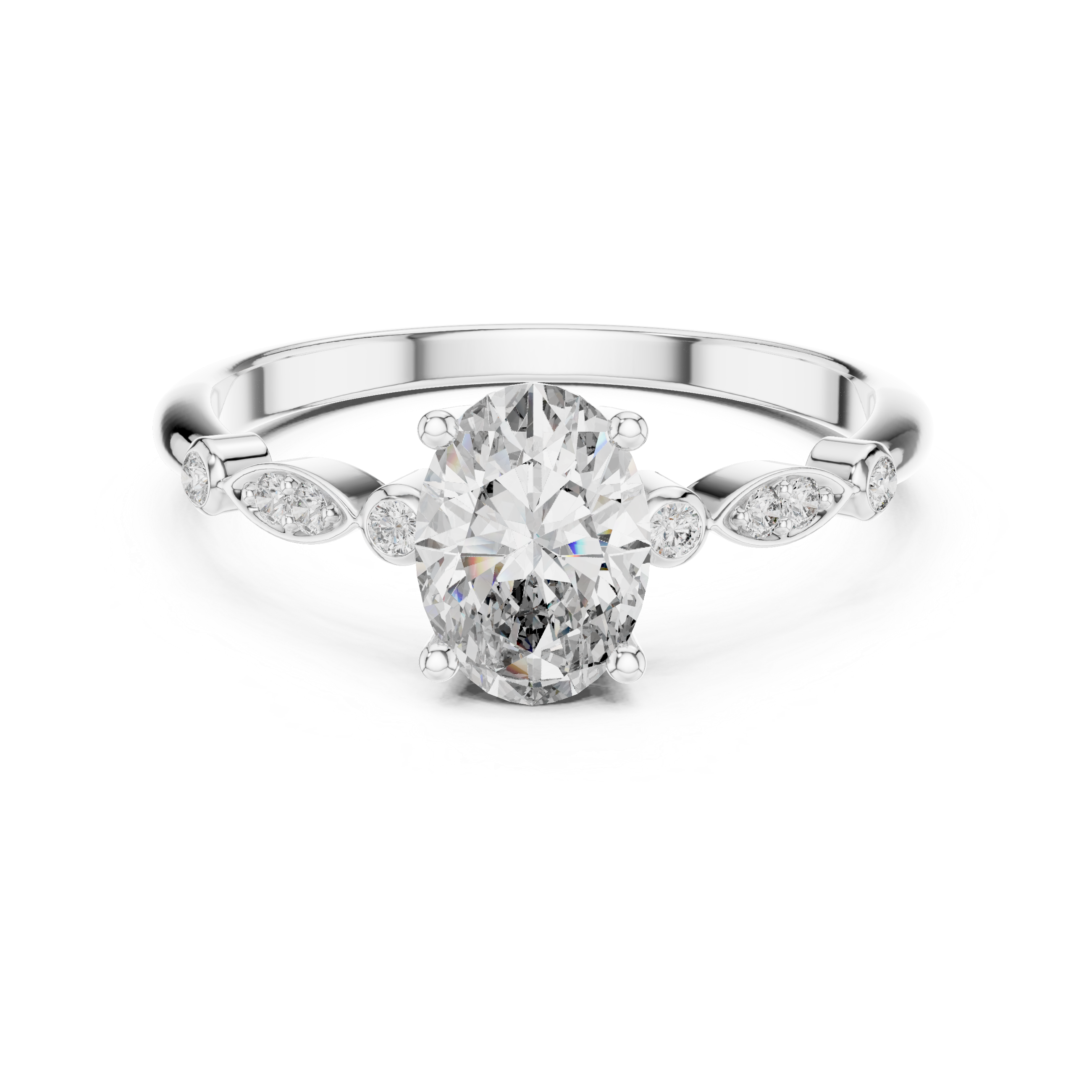 Oval Cut Lab-Grown Diamond Marquise Side-Stone Ring in Sterling Silver