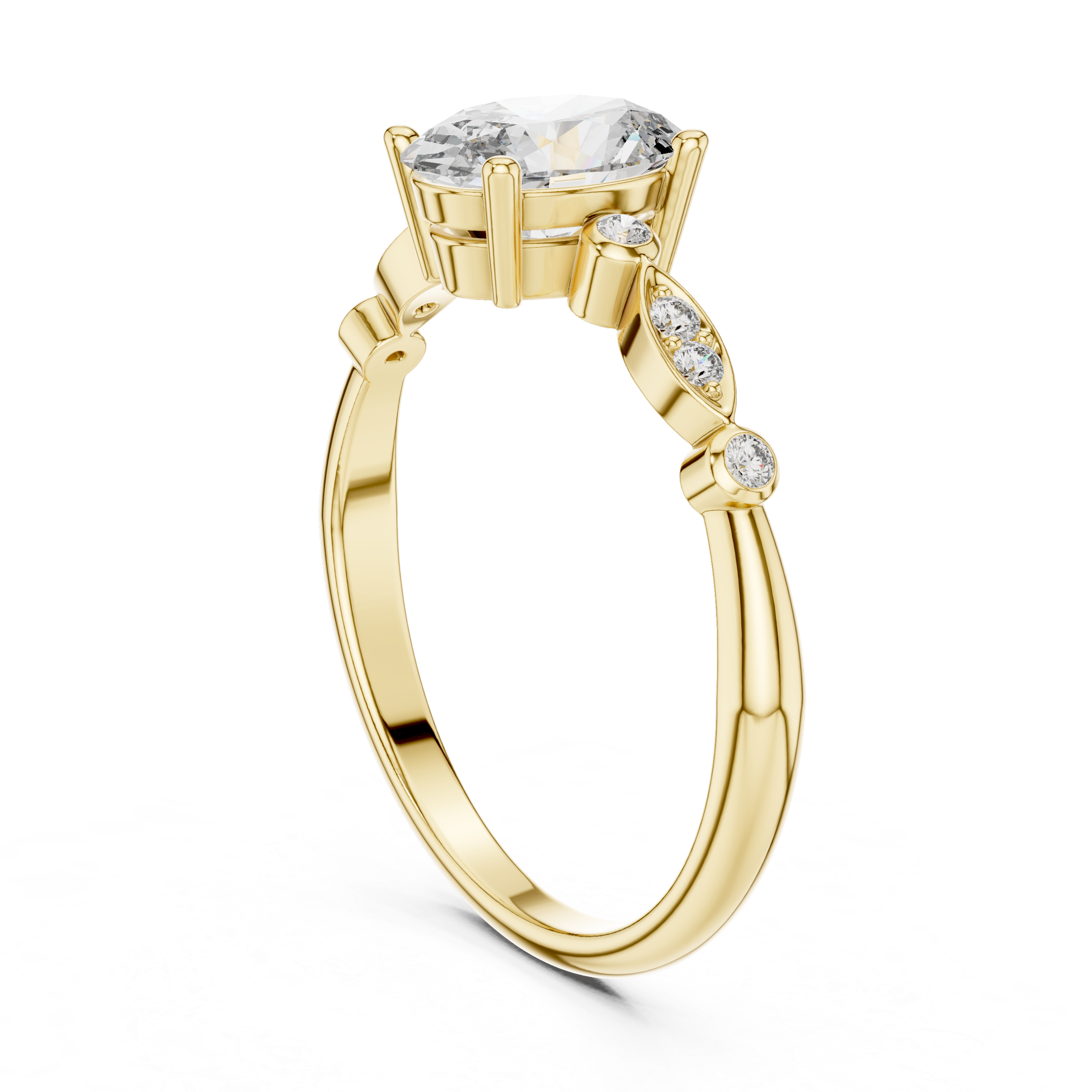 Oval Cut Lab-Grown Diamond Marquise Side-Stone Ring in Sterling Silver
