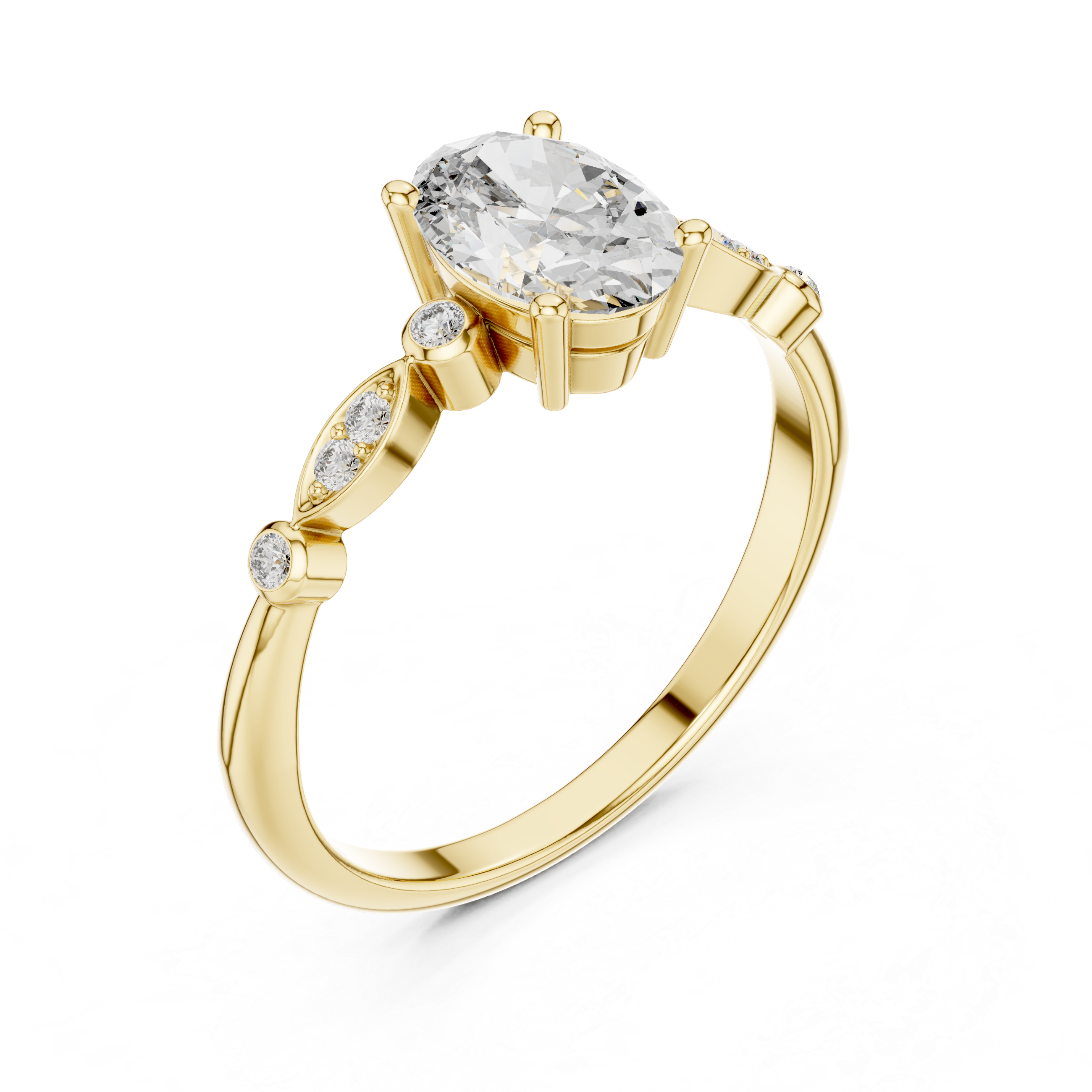 Oval Cut Lab-Grown Diamond Marquise Side-Stone Ring in Sterling Silver