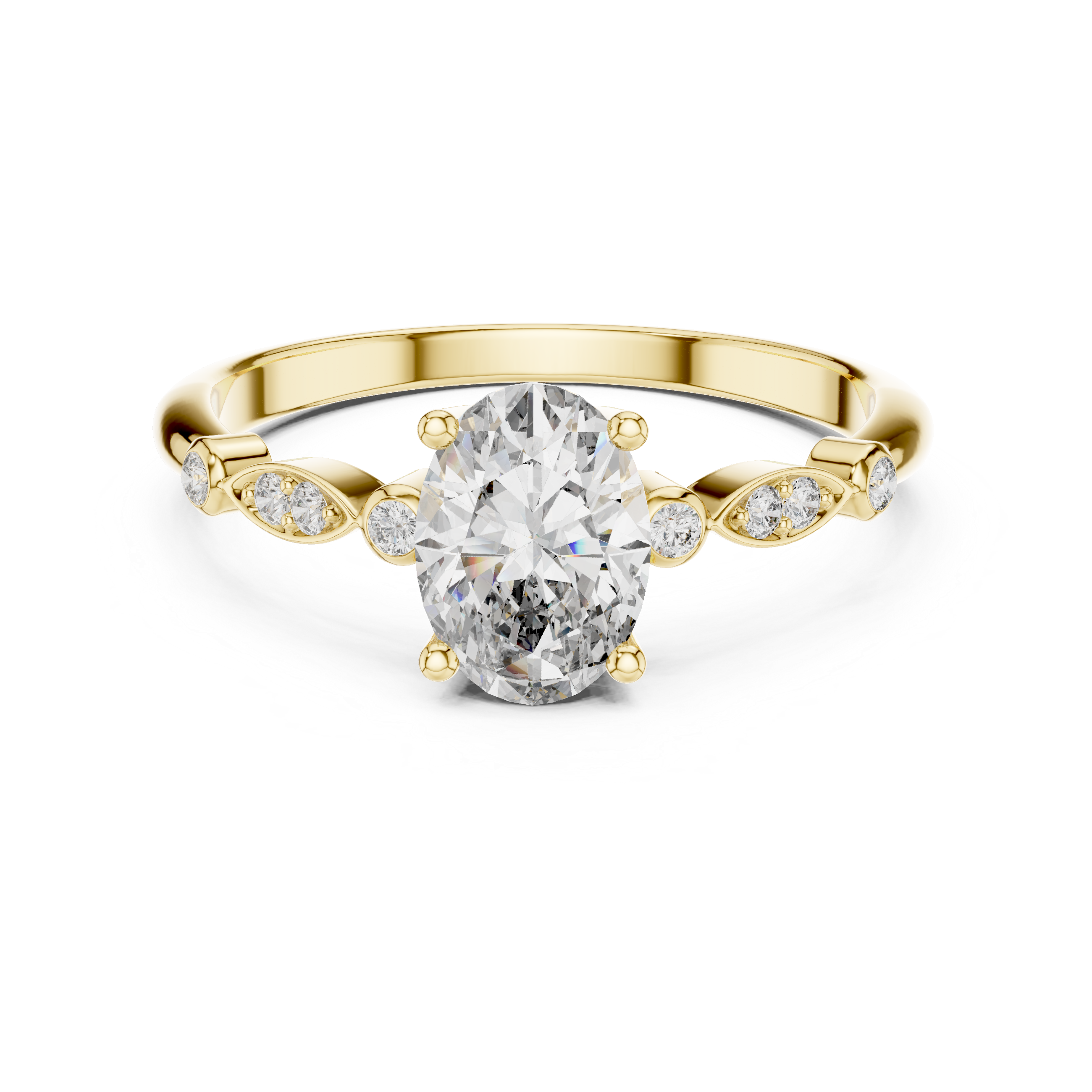 Oval Cut Lab-Grown Diamond Marquise Side-Stone Ring in Sterling Silver