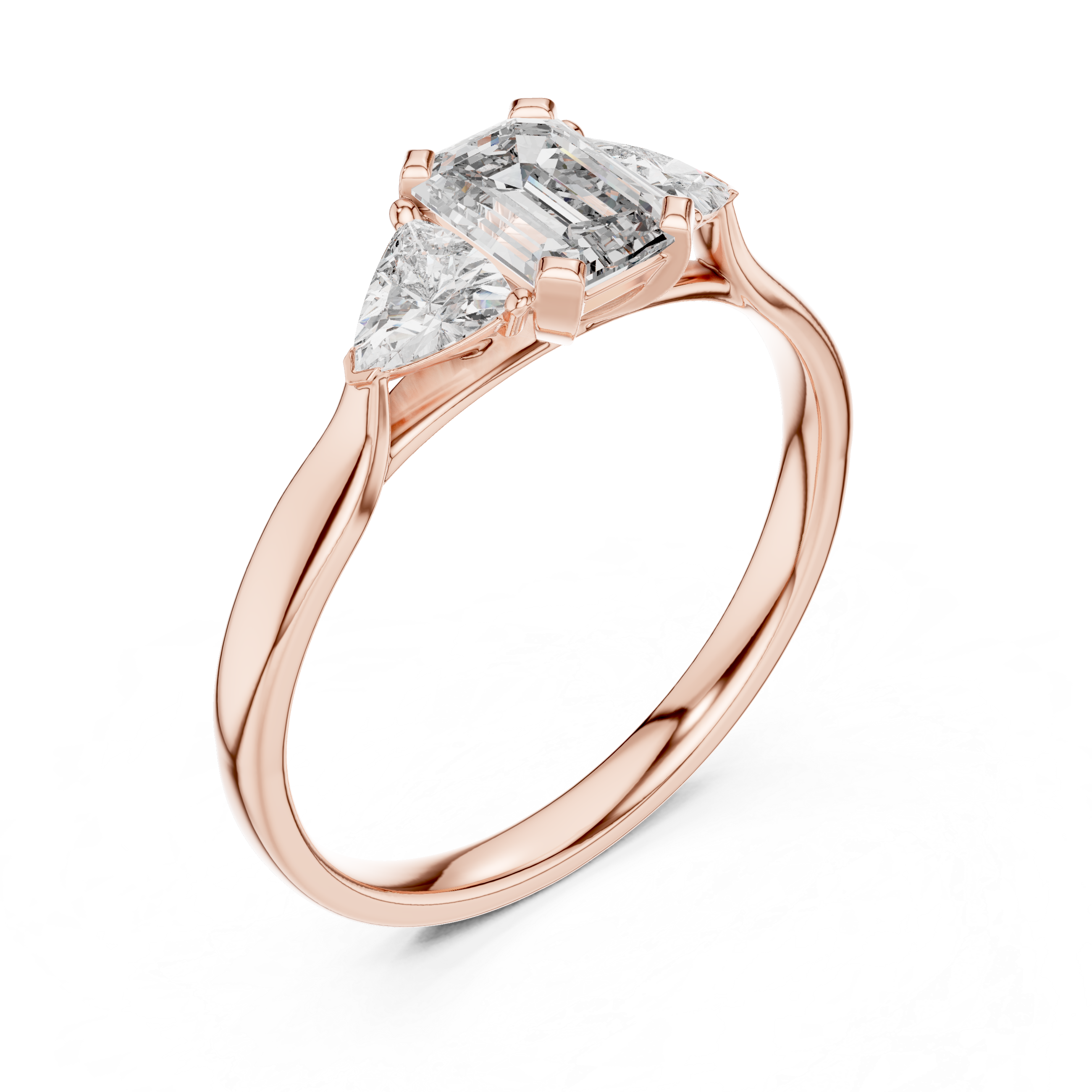 Emerald & Trillion Cut Lab-Diamond Trilogy Ring (925 Silver)