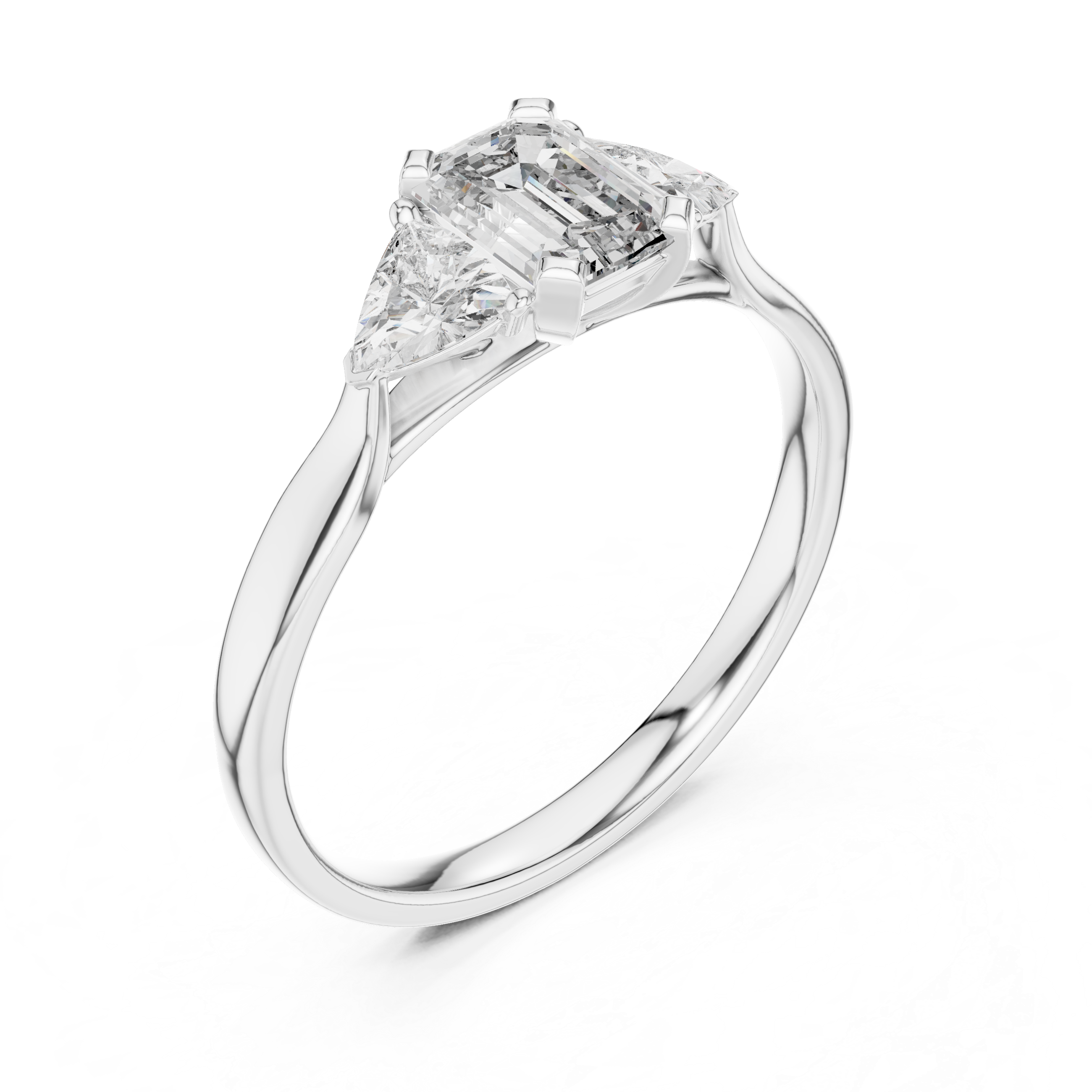 Emerald & Trillion Cut Lab-Diamond Trilogy Ring (925 Silver)