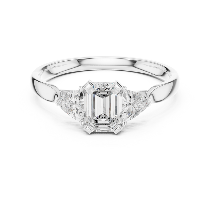 Emerald & Trillion Cut Lab-Diamond Trilogy Ring (925 Silver)