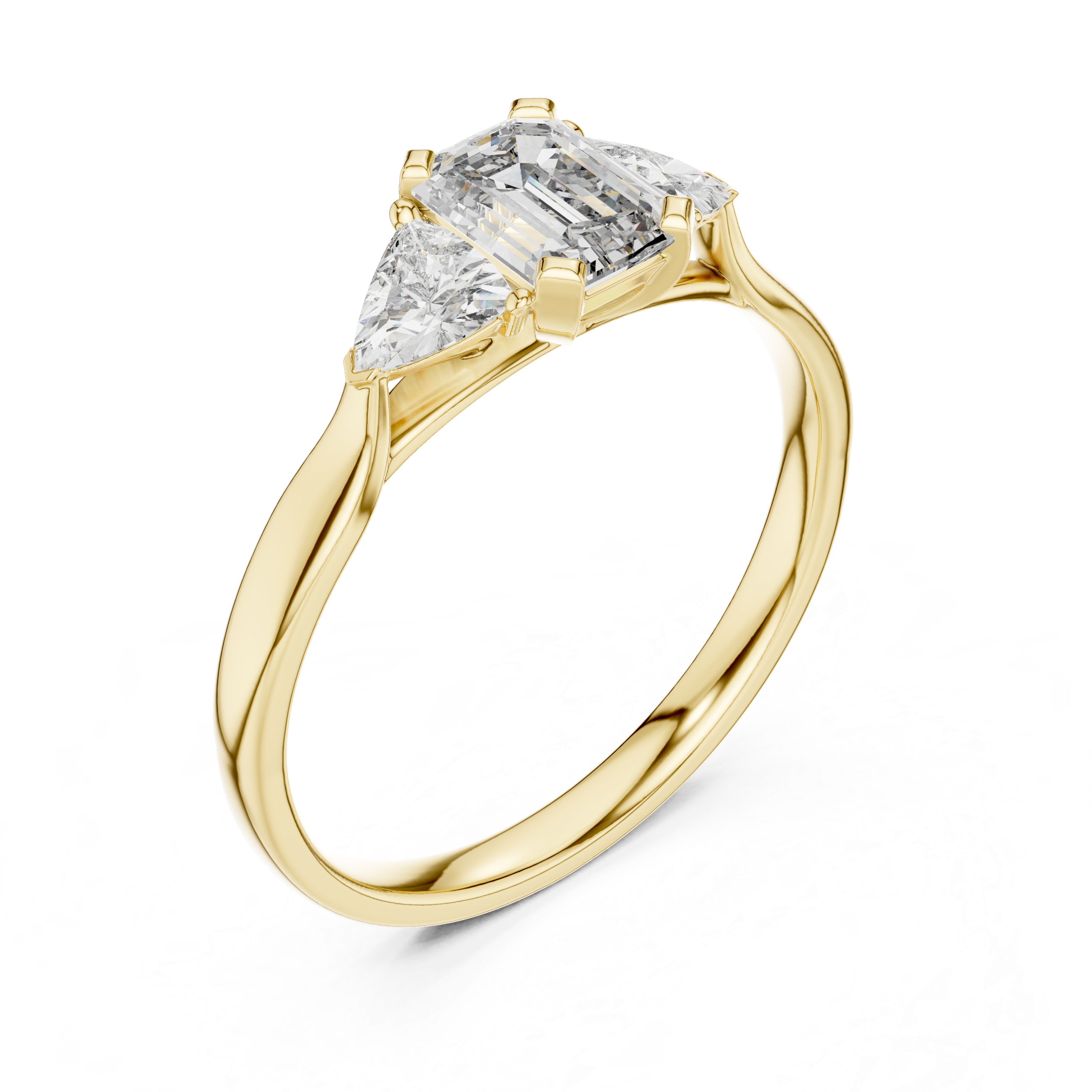 Emerald & Trillion Cut Lab-Diamond Trilogy Ring (925 Silver)