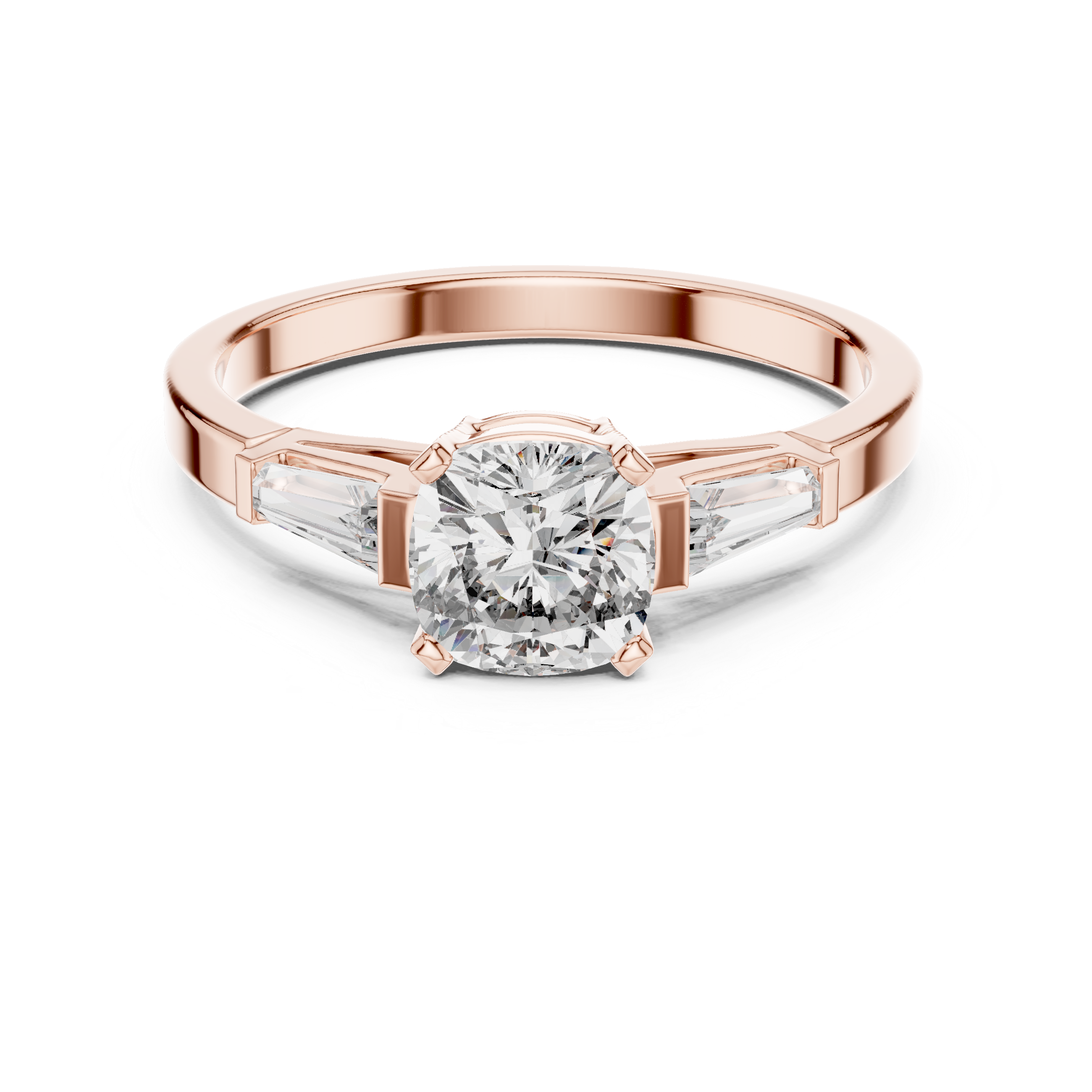 Cushion & Tapered Baguette Lab-Diamond Trilogy Ring (925 Silver)