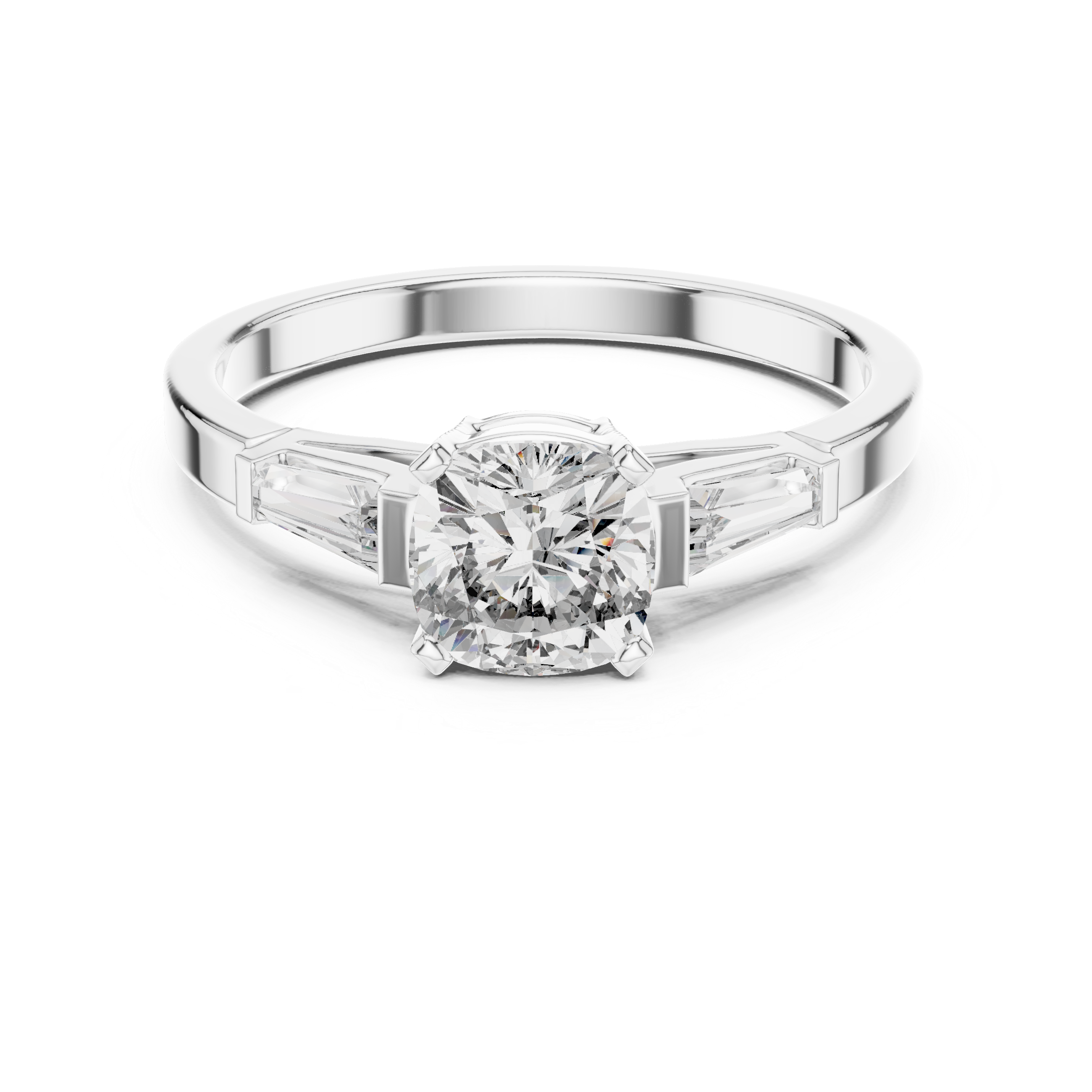 Cushion & Tapered Baguette Lab-Diamond Trilogy Ring (925 Silver)