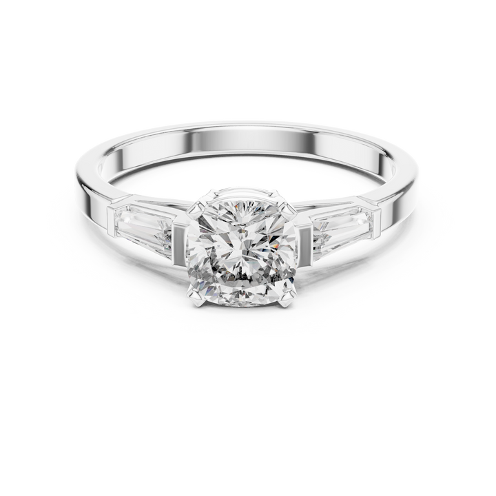 Cushion & Tapered Baguette Lab-Diamond Trilogy Ring (925 Silver)