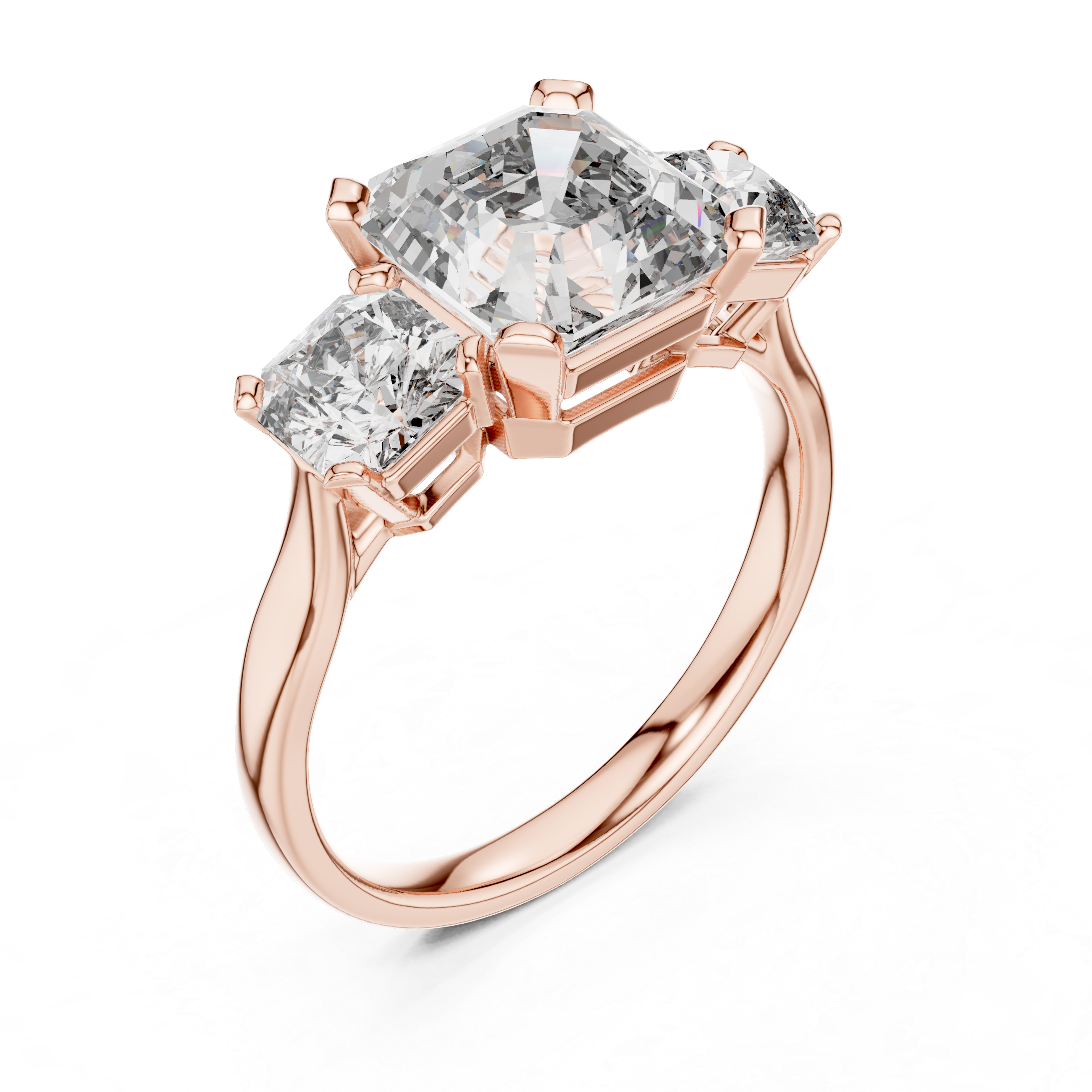 Radiant Trio: Asscher-Cut Lab-Grown Diamond Three-Stone Ring in Sterling Silver