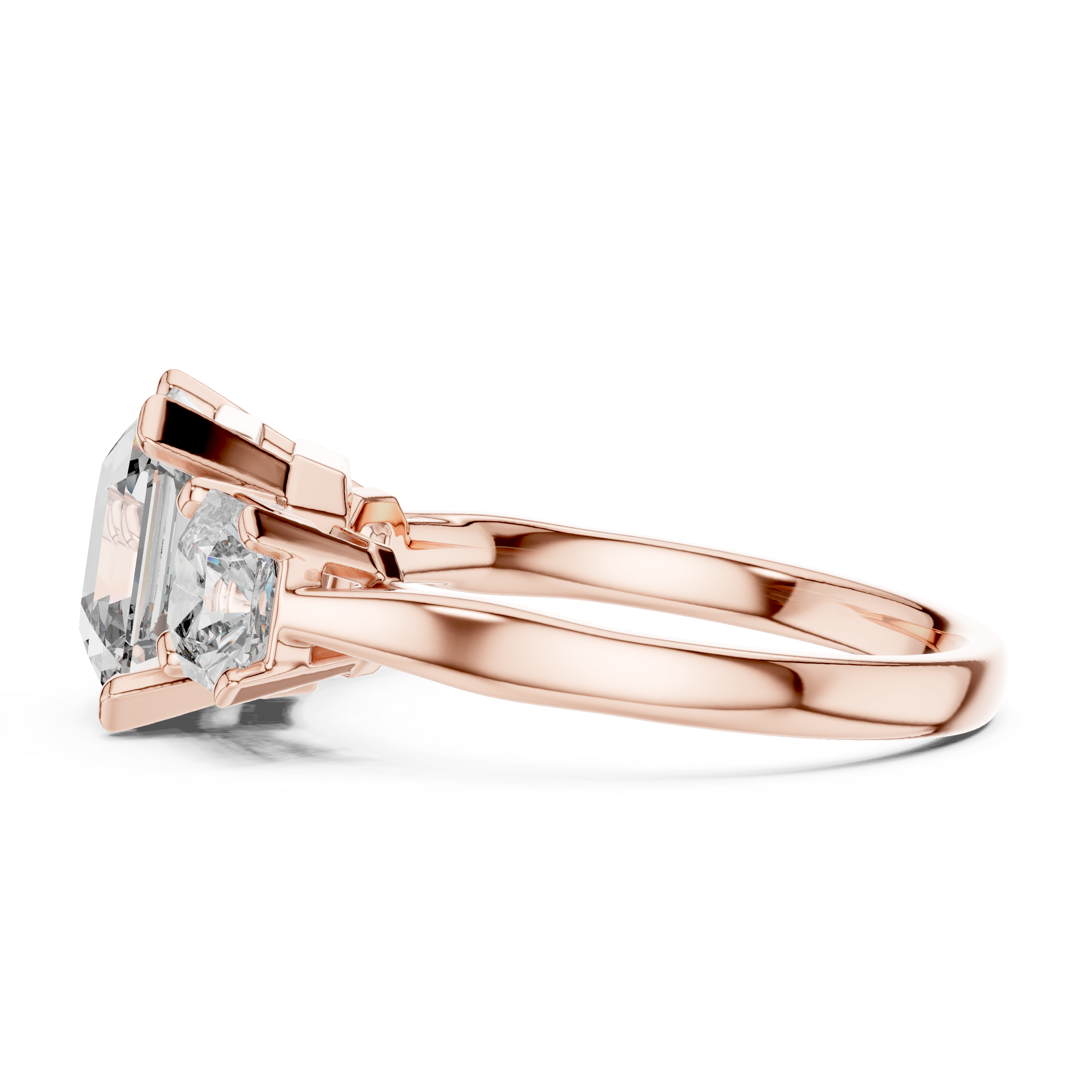 Radiant Trio: Asscher-Cut Lab-Grown Diamond Three-Stone Ring in Sterling Silver