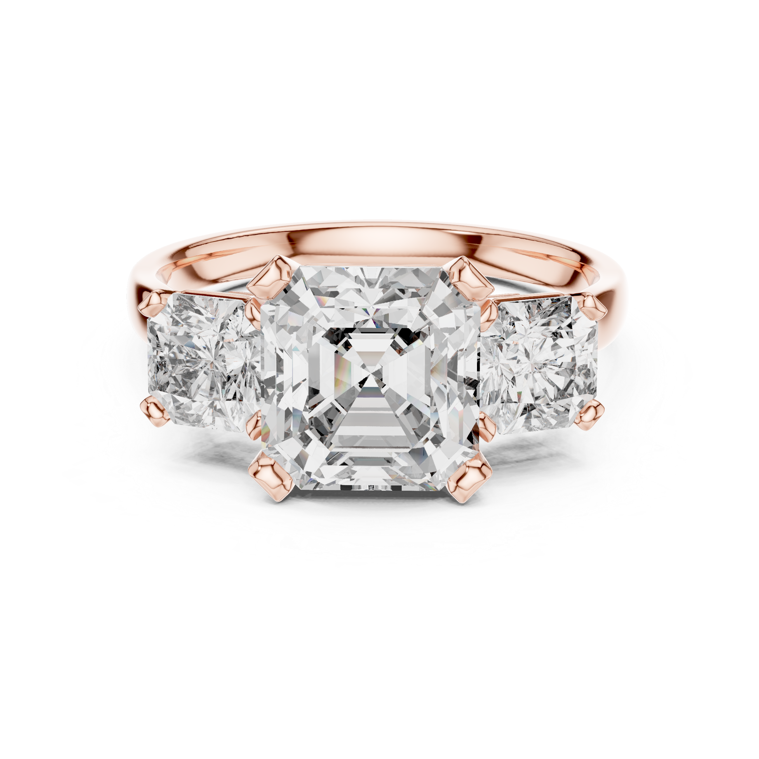 Radiant Trio: Asscher-Cut Lab-Grown Diamond Three-Stone Ring in Sterling Silver
