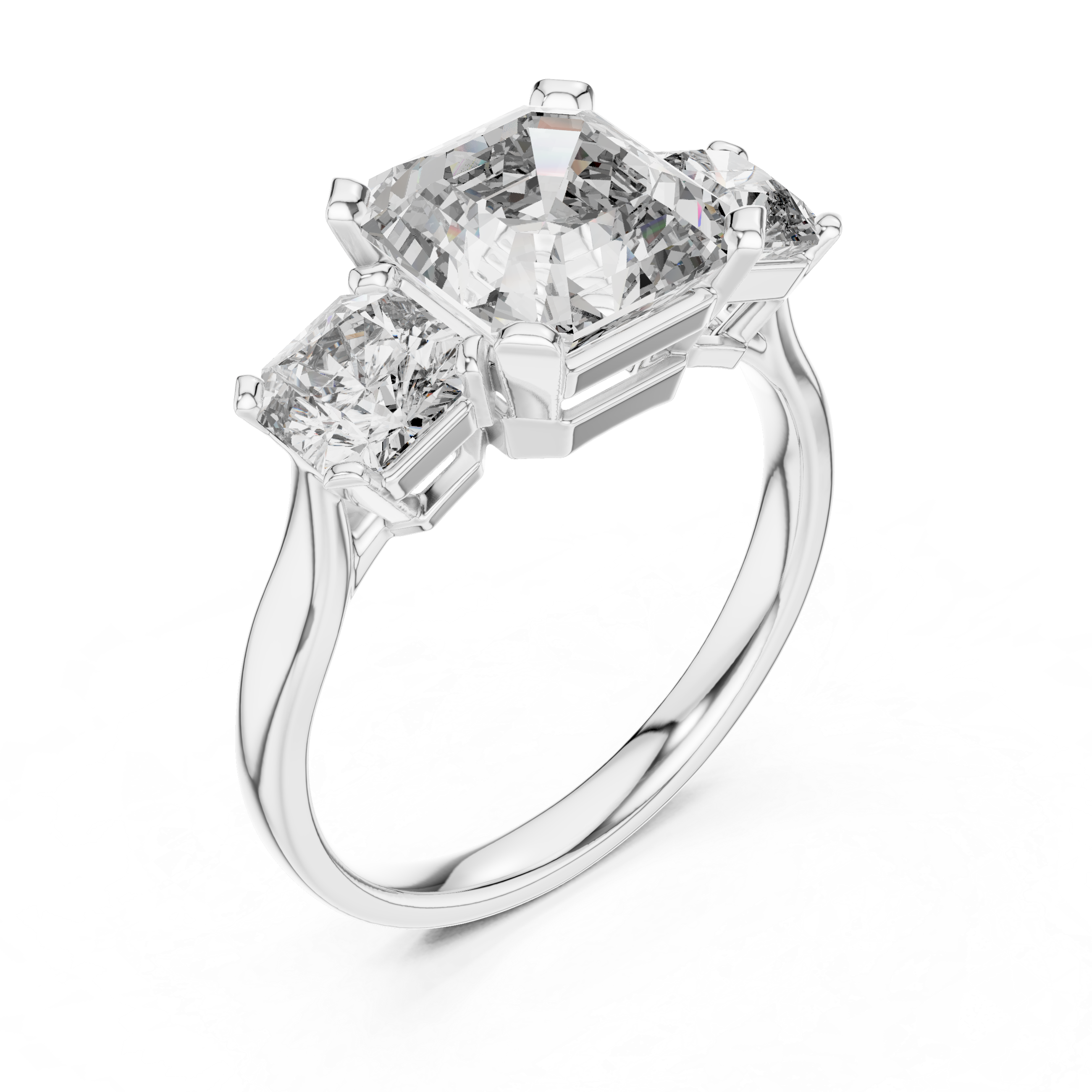 Radiant Trio: Asscher-Cut Lab-Grown Diamond Three-Stone Ring in Sterling Silver