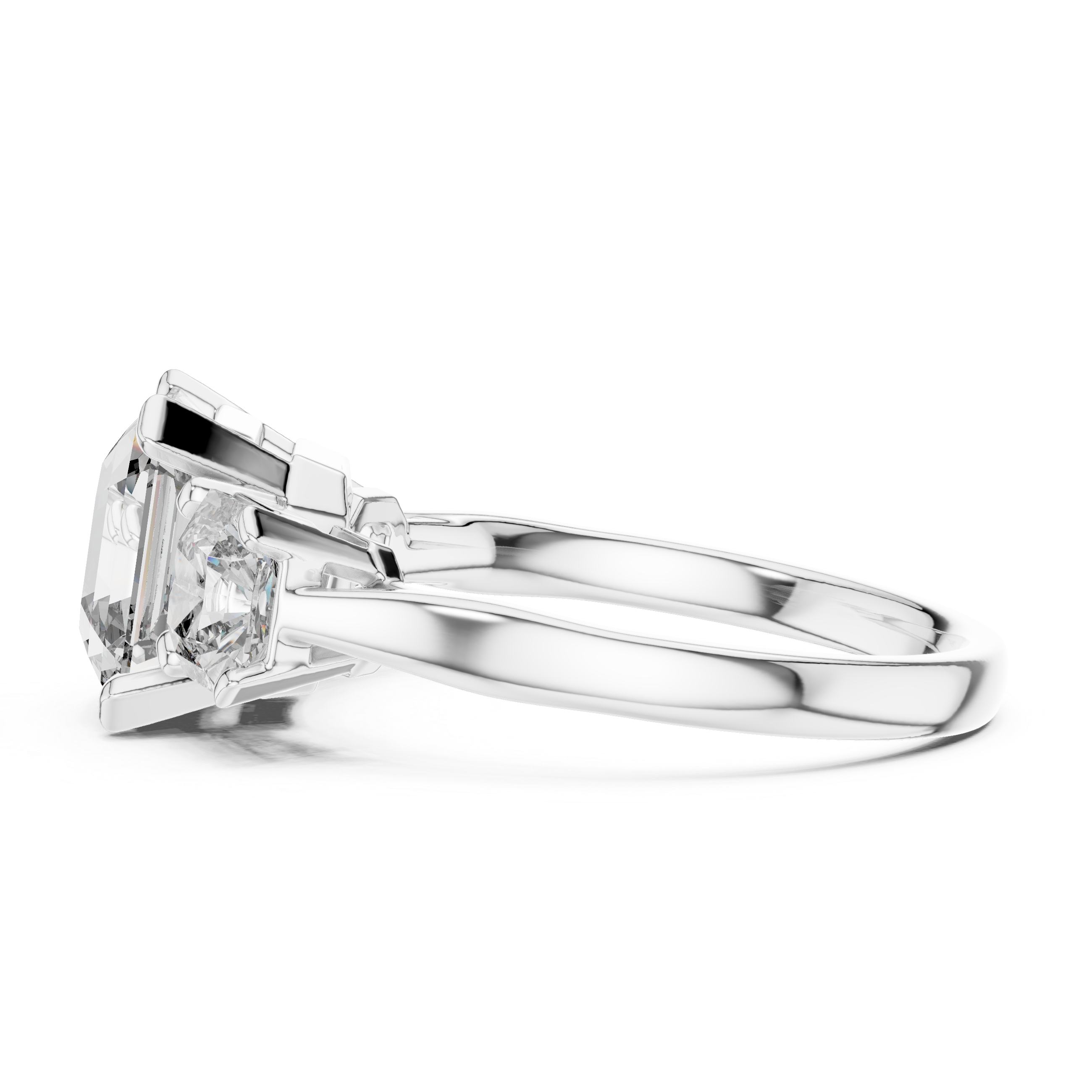 Radiant Trio: Asscher-Cut Lab-Grown Diamond Three-Stone Ring in Sterling Silver