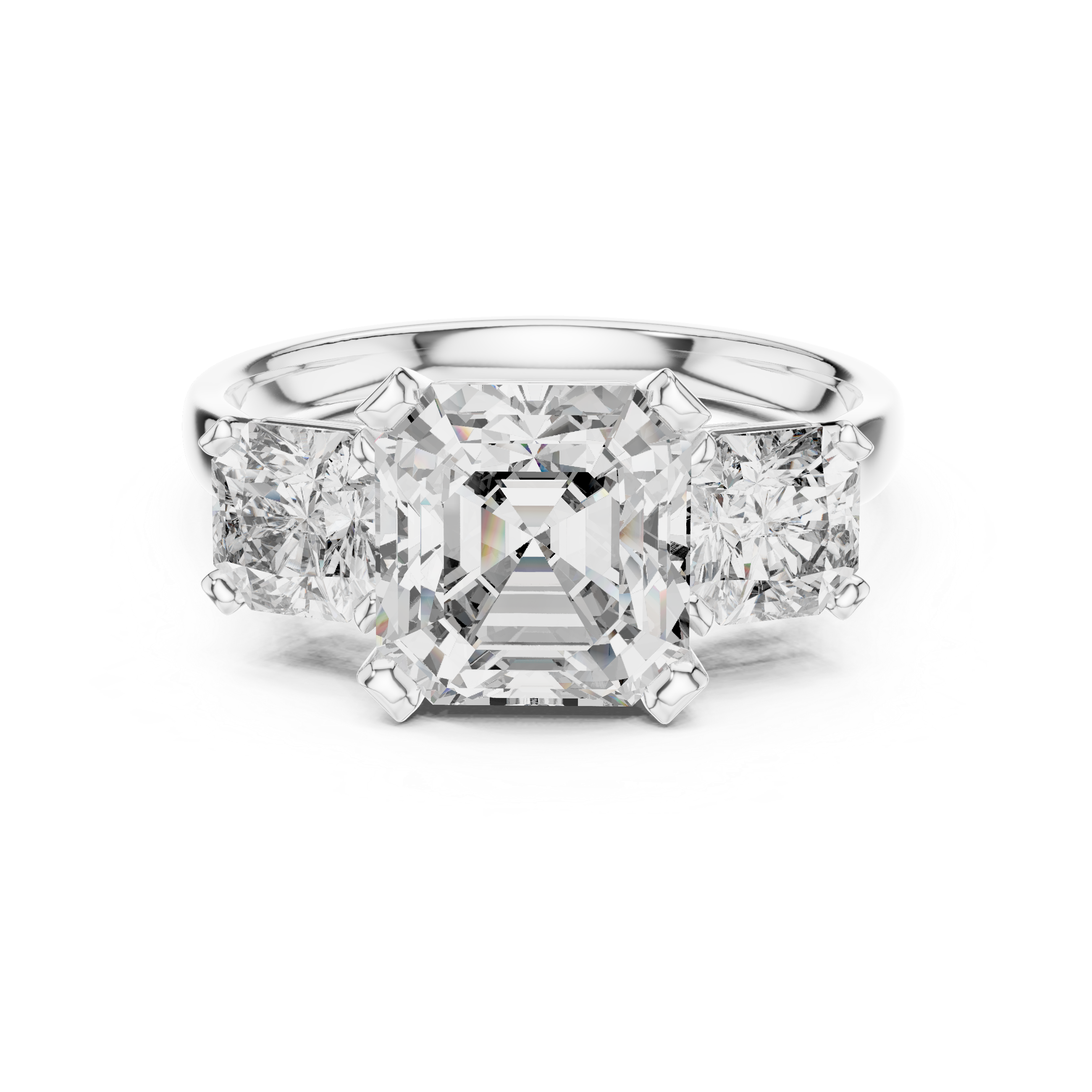 Radiant Trio: Asscher-Cut Lab-Grown Diamond Three-Stone Ring in Sterling Silver
