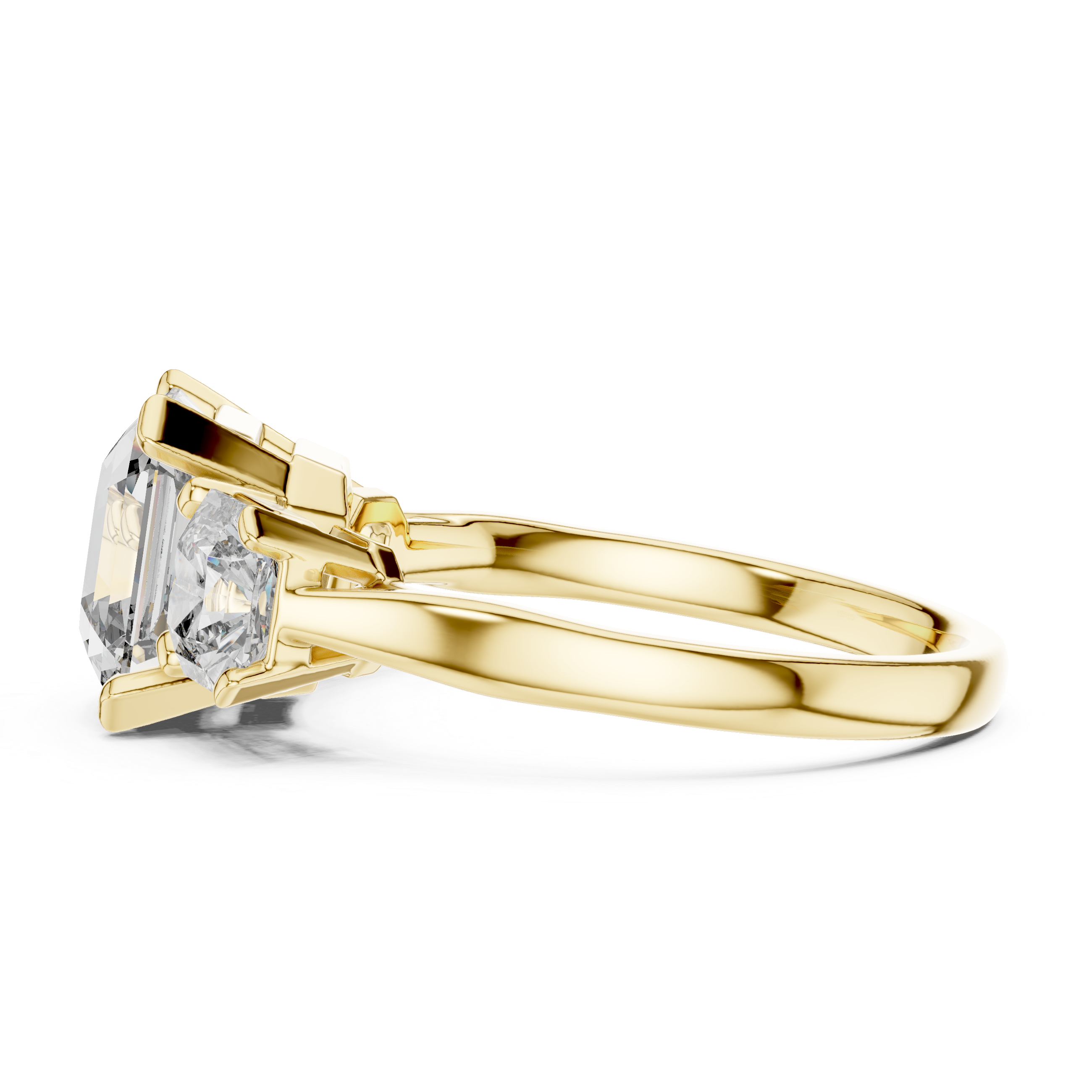Radiant Trio: Asscher-Cut Lab-Grown Diamond Three-Stone Ring in Sterling Silver