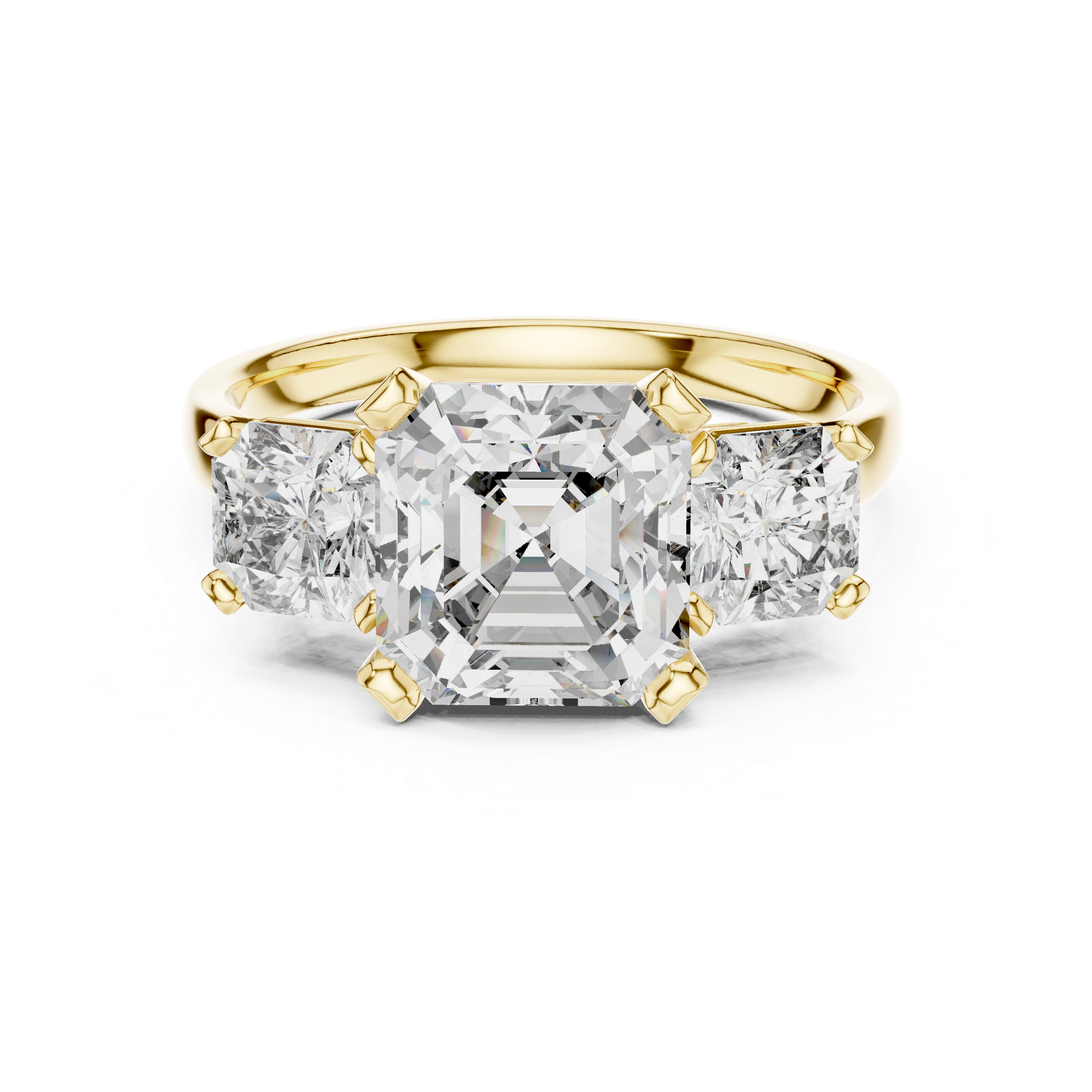 Radiant Trio: Asscher-Cut Lab-Grown Diamond Three-Stone Ring in Sterling Silver