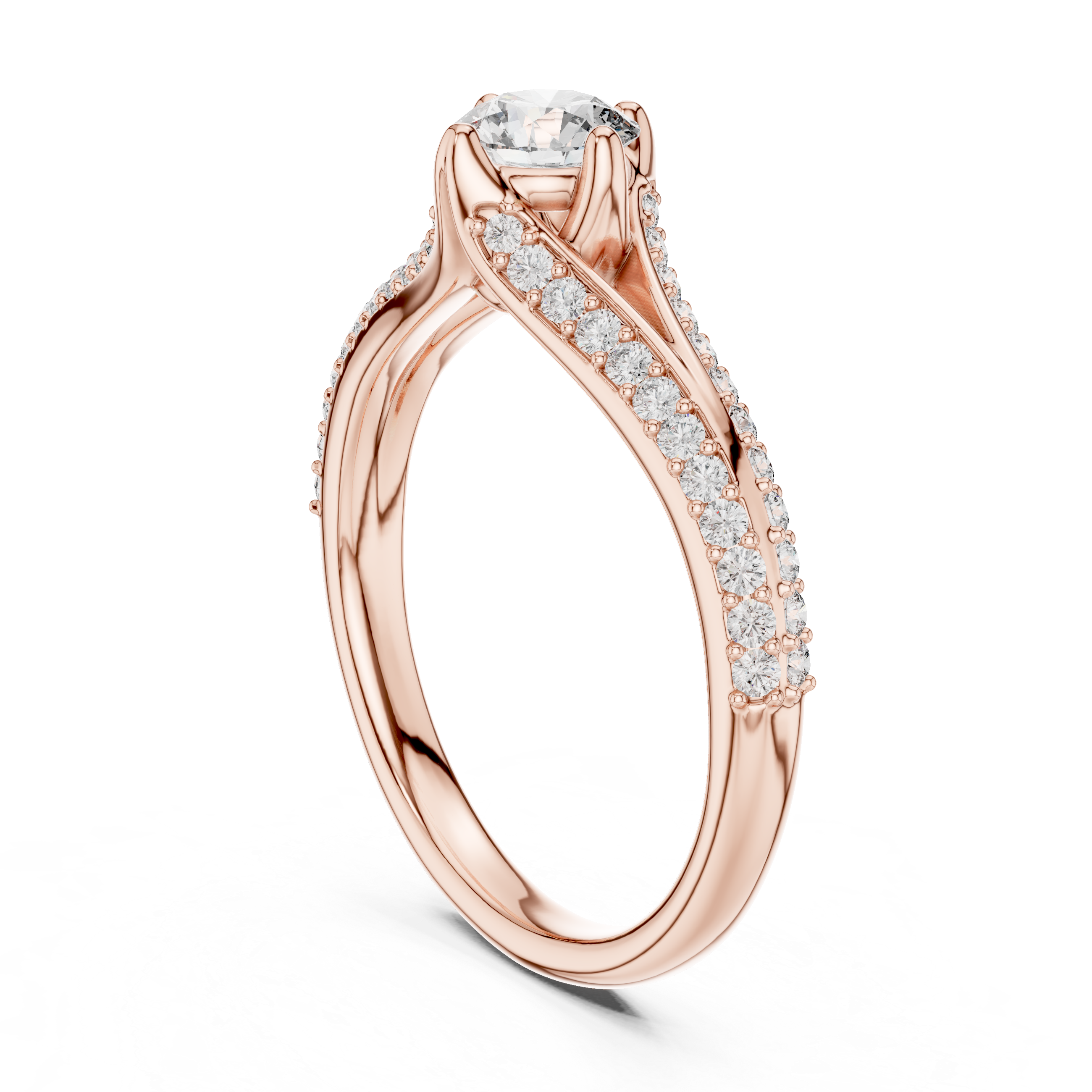 Classic Round Brilliant Lab-Grown Diamond Ring with Pavé Split Shank