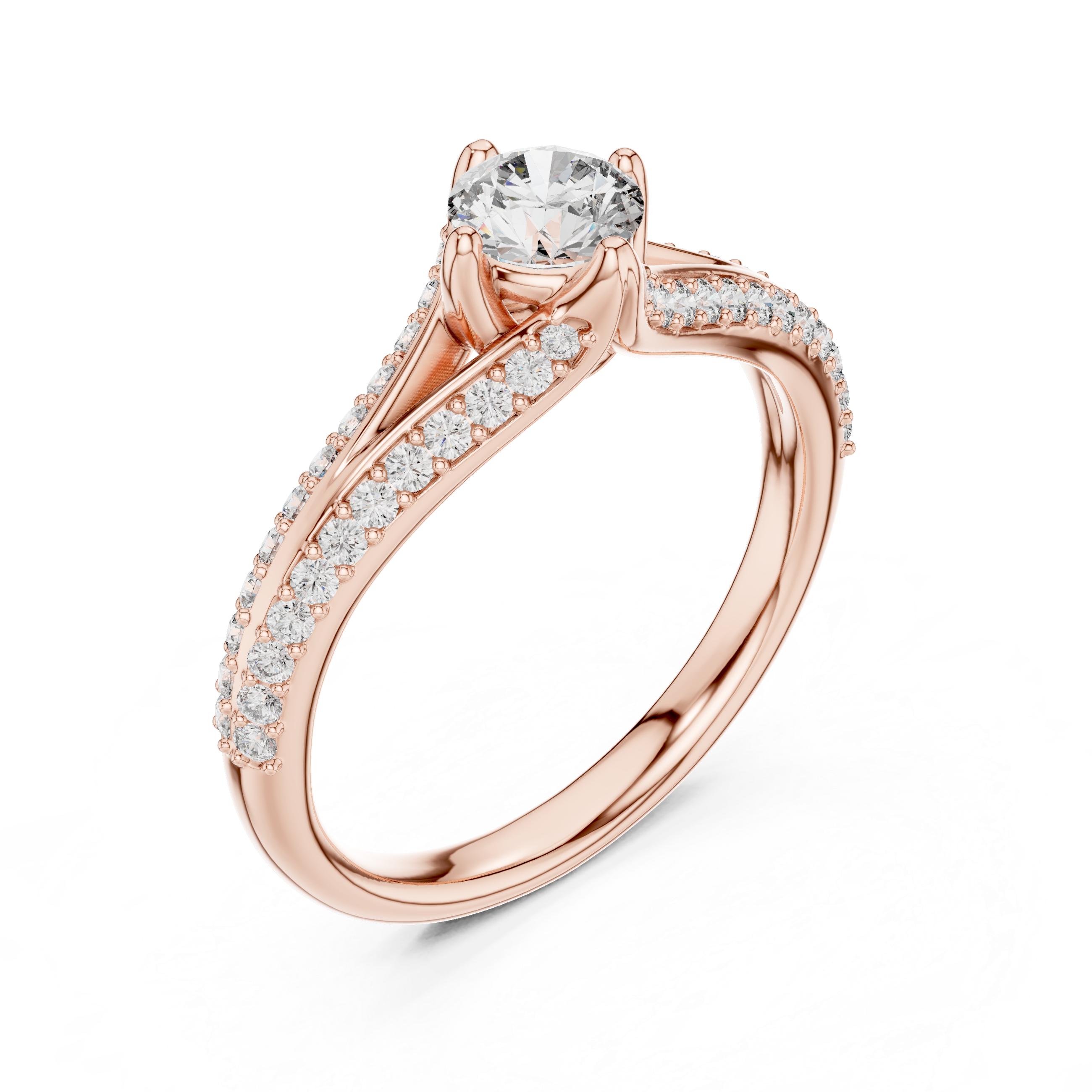 Classic Round Brilliant Lab-Grown Diamond Ring with Pavé Split Shank