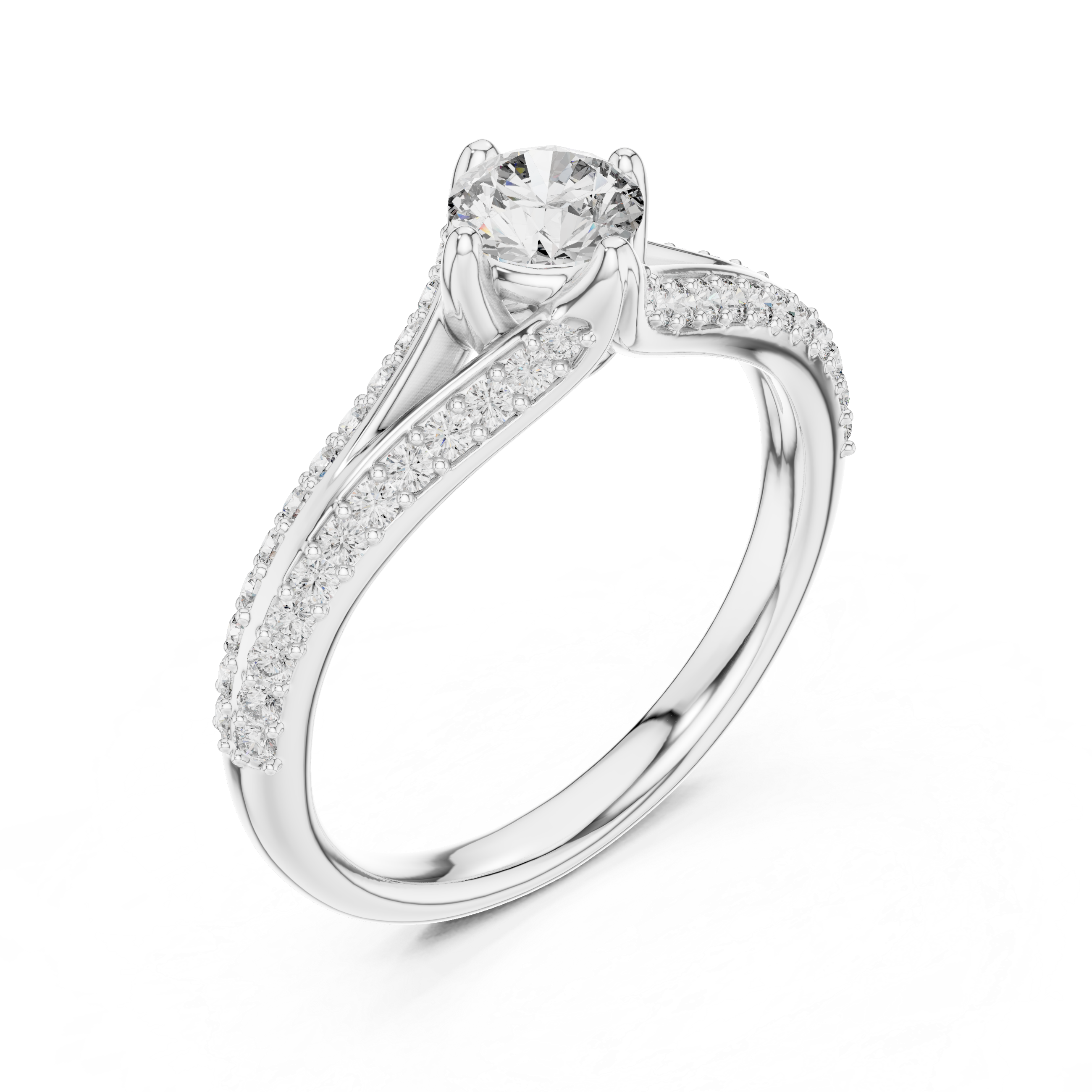 Classic Round Brilliant Lab-Grown Diamond Ring with Pavé Split Shank