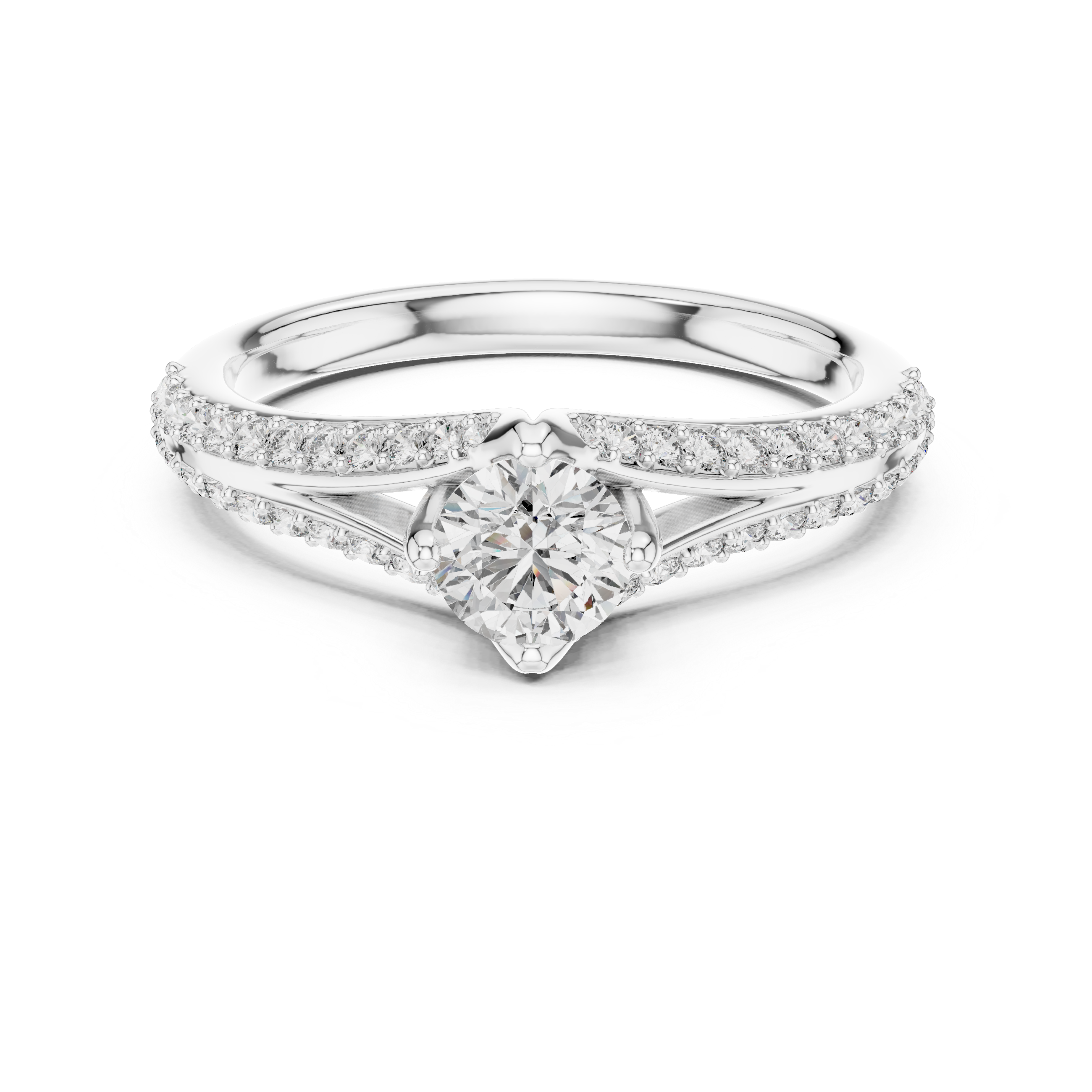 Classic Round Brilliant Lab-Grown Diamond Ring with Pavé Split Shank