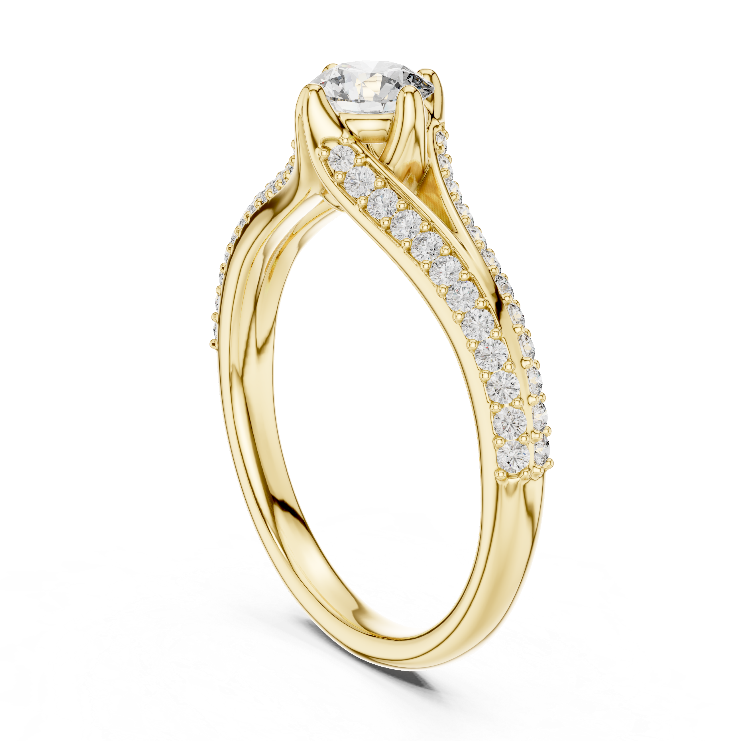 Classic Round Brilliant Lab-Grown Diamond Ring with Pavé Split Shank