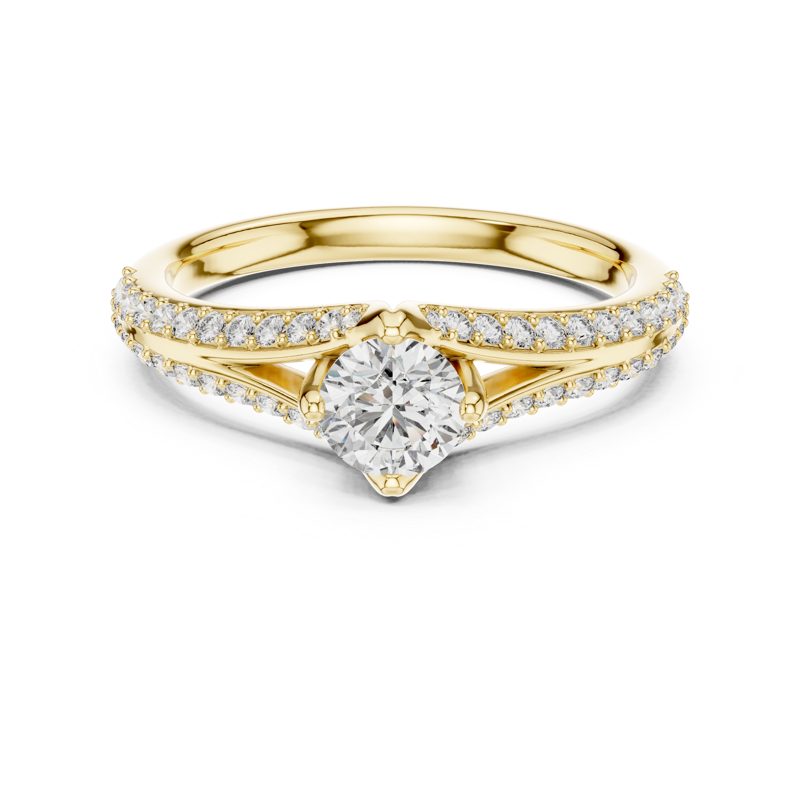 Classic Round Brilliant Lab-Grown Diamond Ring with Pavé Split Shank