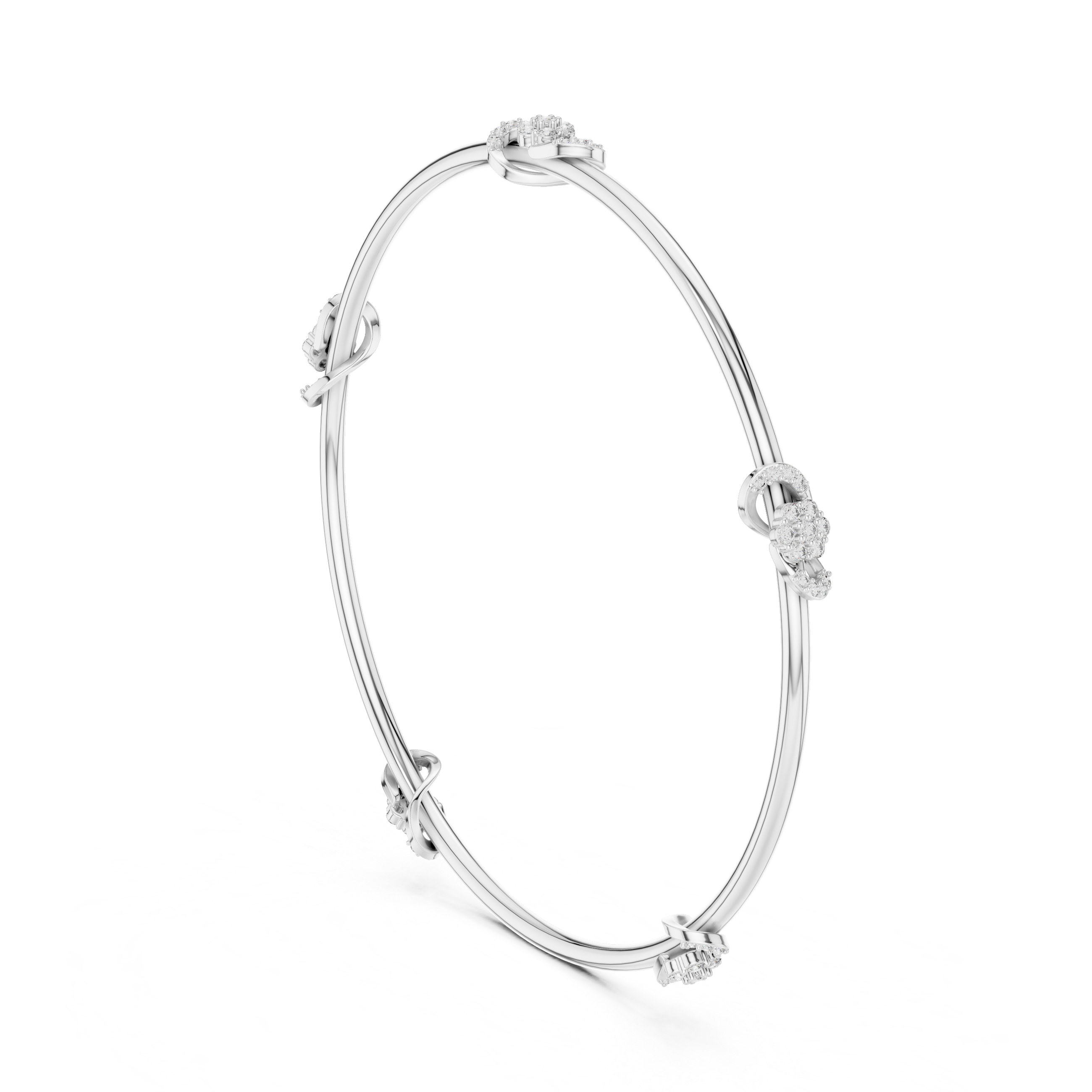 Floral Garden Cluster Orbit Lab-Grown Diamond Station Bangle in Sterling Silver