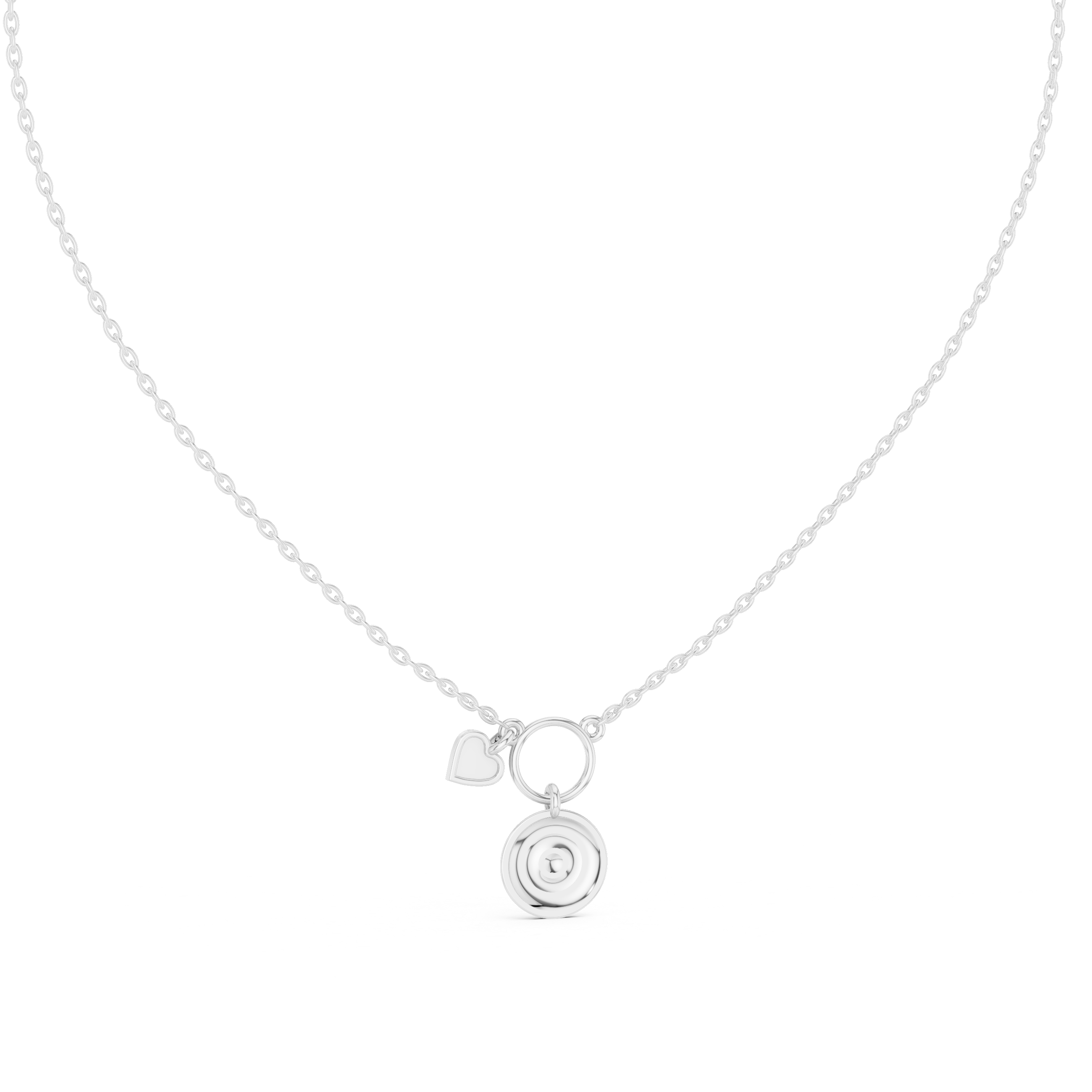Lab-Grown Diamond Circular Evil Eye Pendant with Pink Heart Charm in Sterling Silver