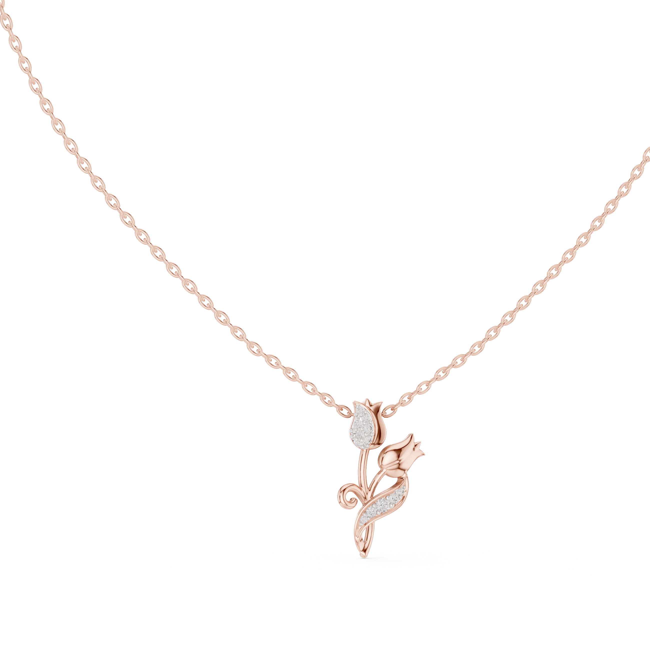 Lab-Grown Diamond Twin Tulip Pendant in Rose Gold over Sterling Silver