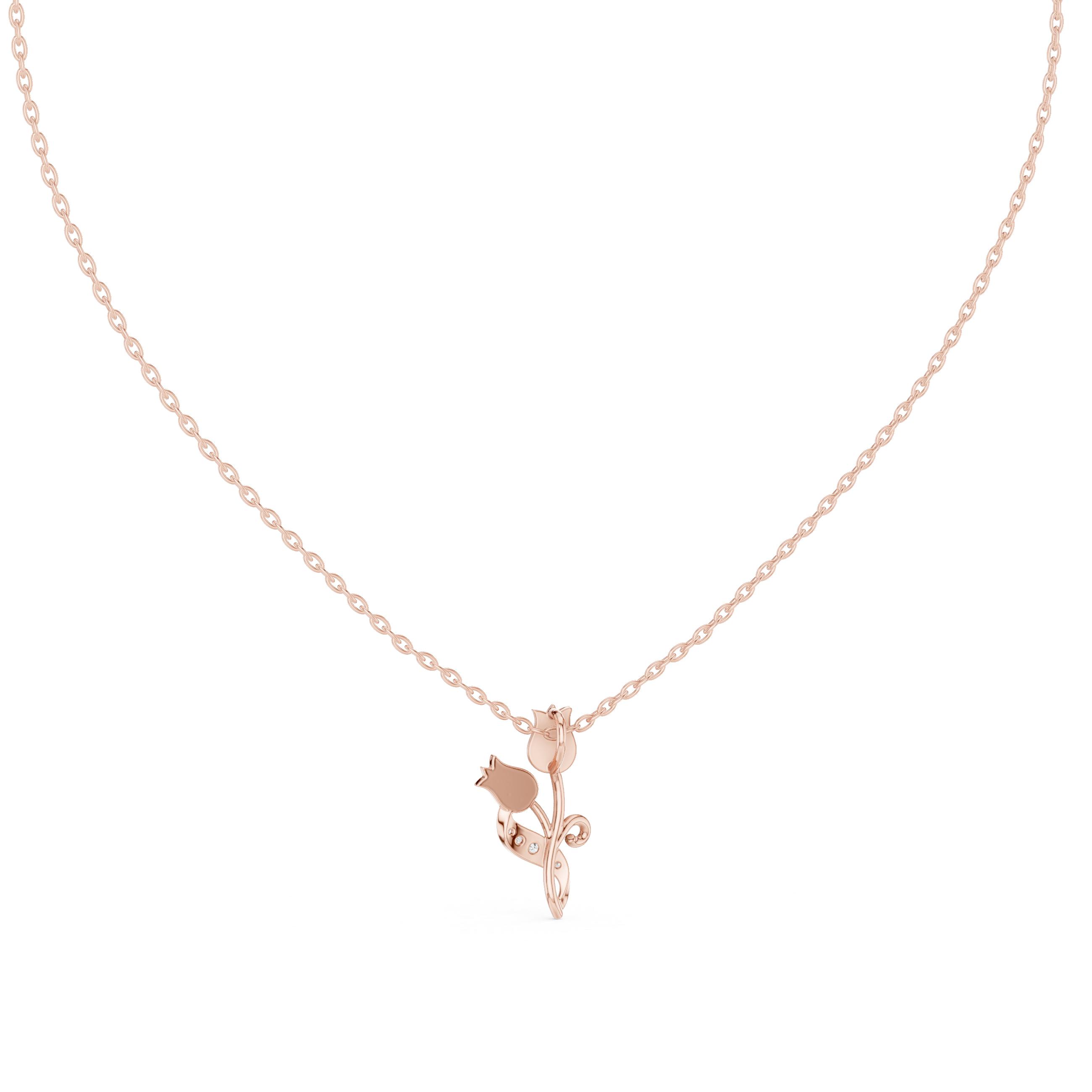 Lab-Grown Diamond Twin Tulip Pendant in Rose Gold over Sterling Silver