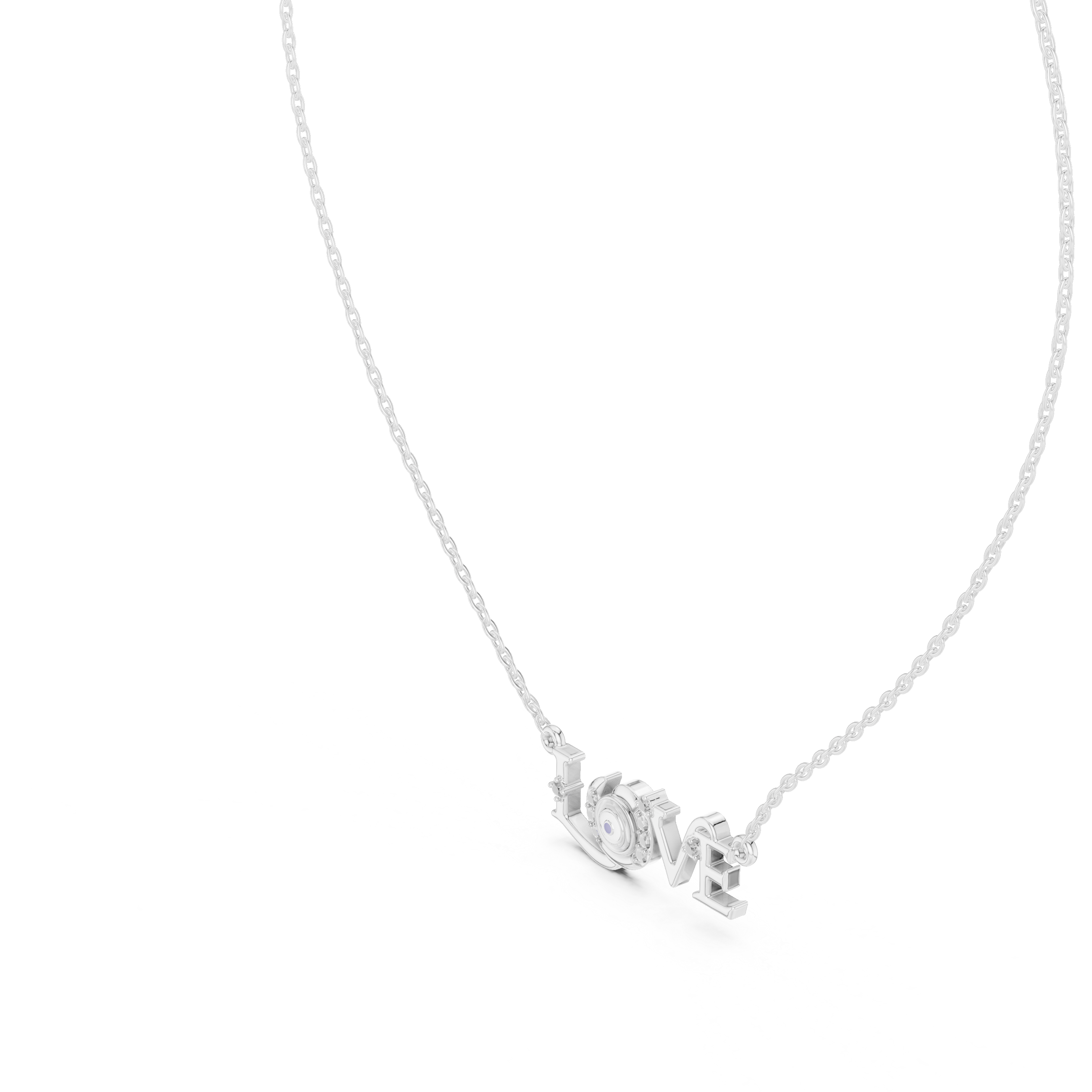 Lab-Grown Diamond "LOVE" Evil Eye Pendant in Sterling Silver