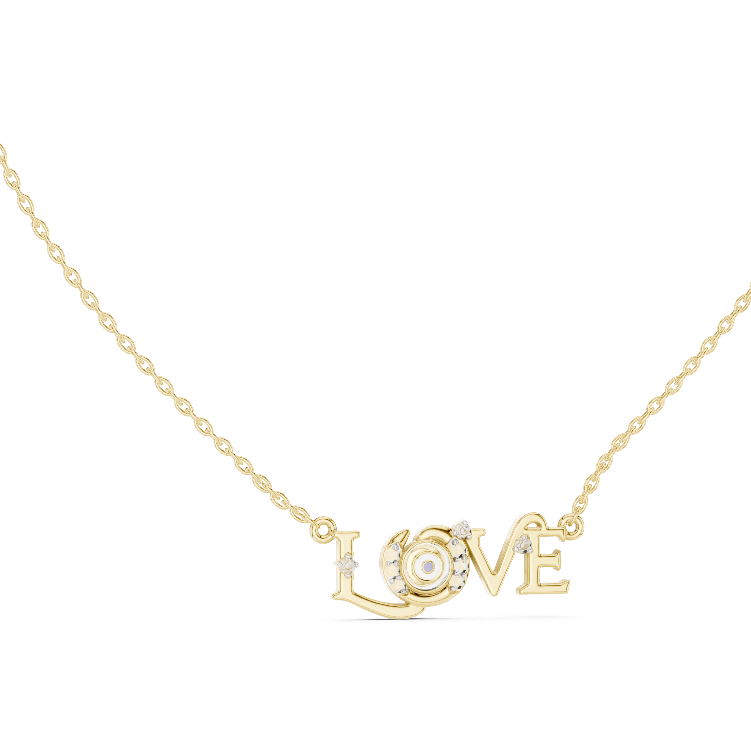 Lab-Grown Diamond "LOVE" Evil Eye Pendant in Sterling Silver