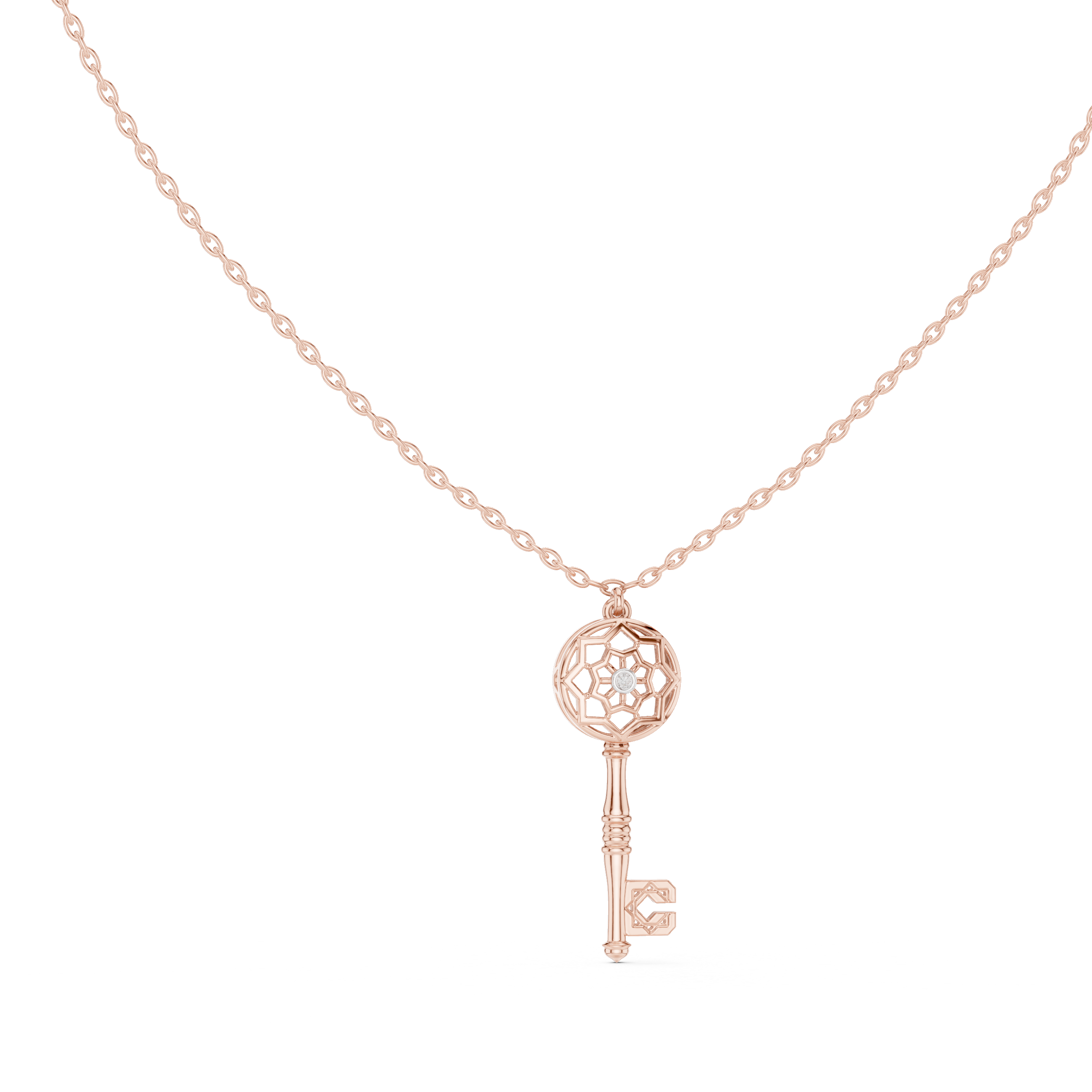 "Unlock Your Heart" Lab-Grown Diamond Lattice Key Necklace - 925 Silver