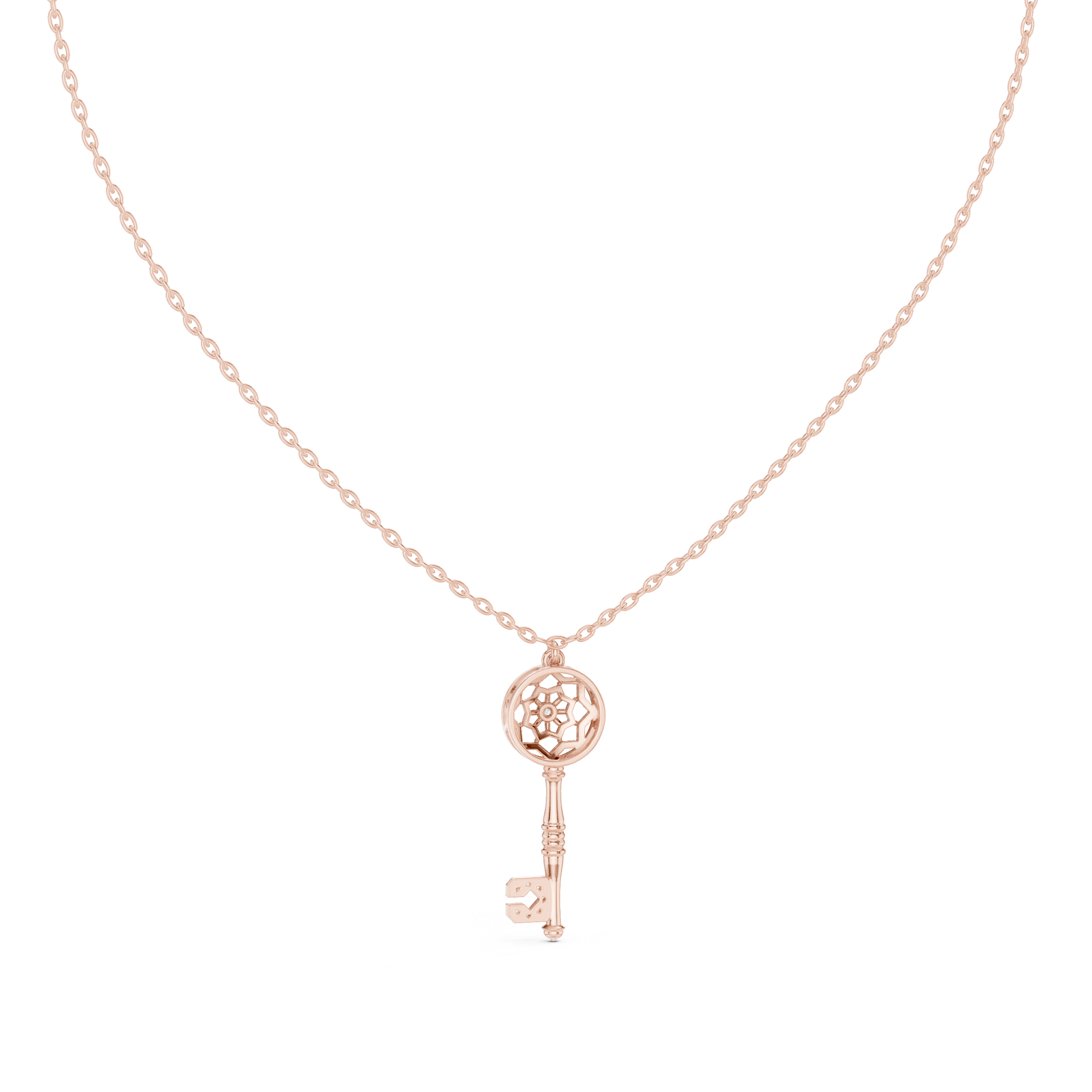"Unlock Your Heart" Lab-Grown Diamond Lattice Key Necklace - 925 Silver