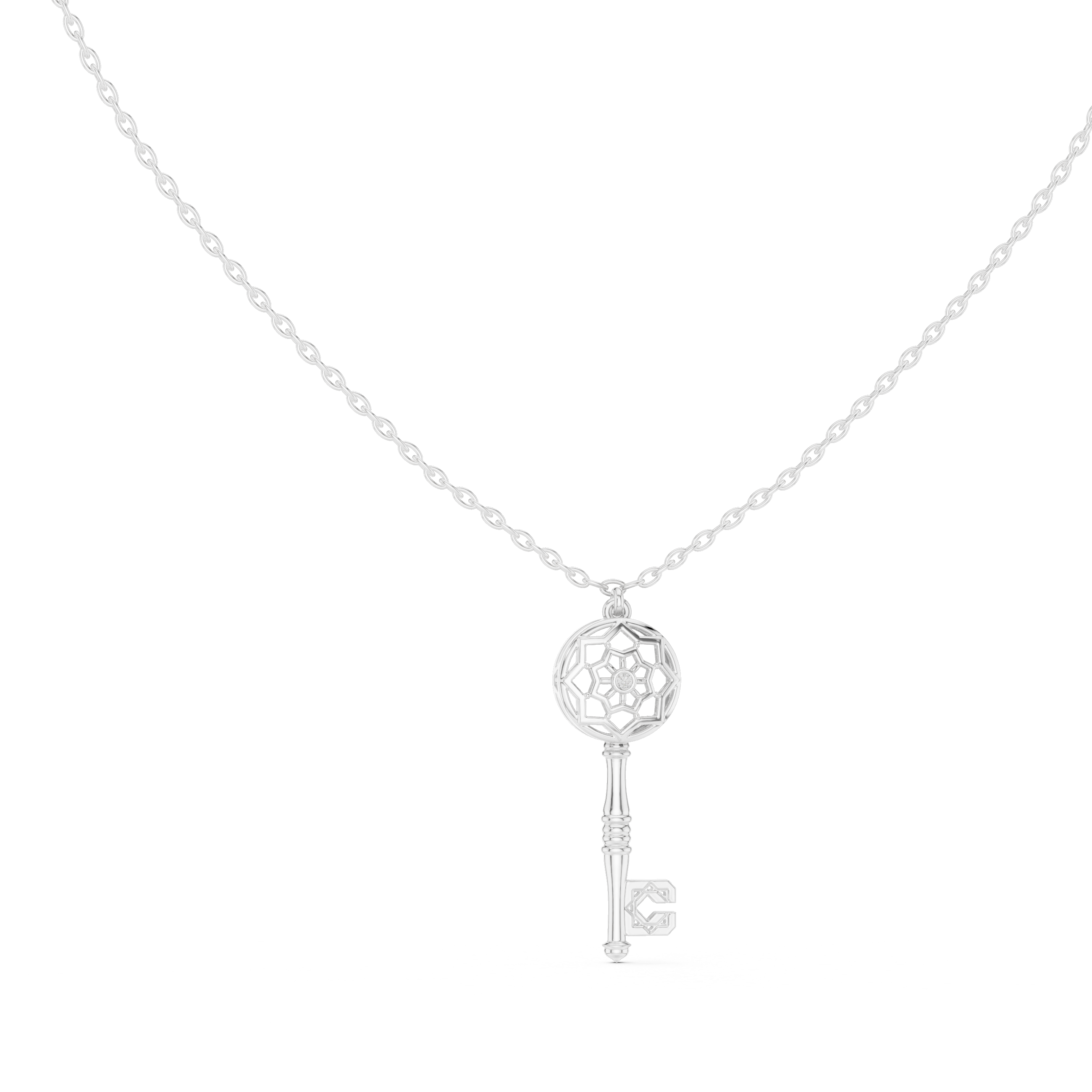 "Unlock Your Heart" Lab-Grown Diamond Lattice Key Necklace - 925 Silver