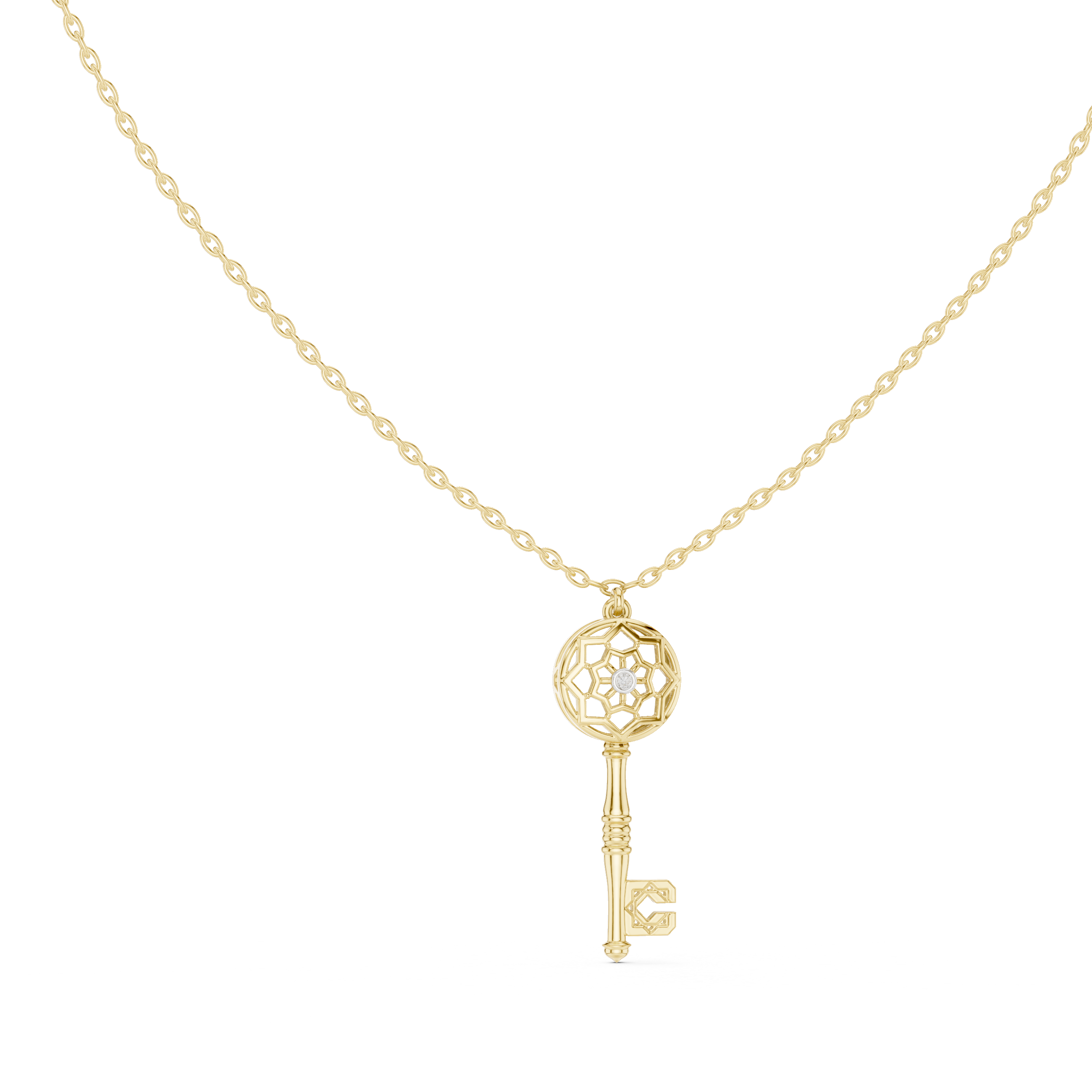 "Unlock Your Heart" Lab-Grown Diamond Lattice Key Necklace - 925 Silver
