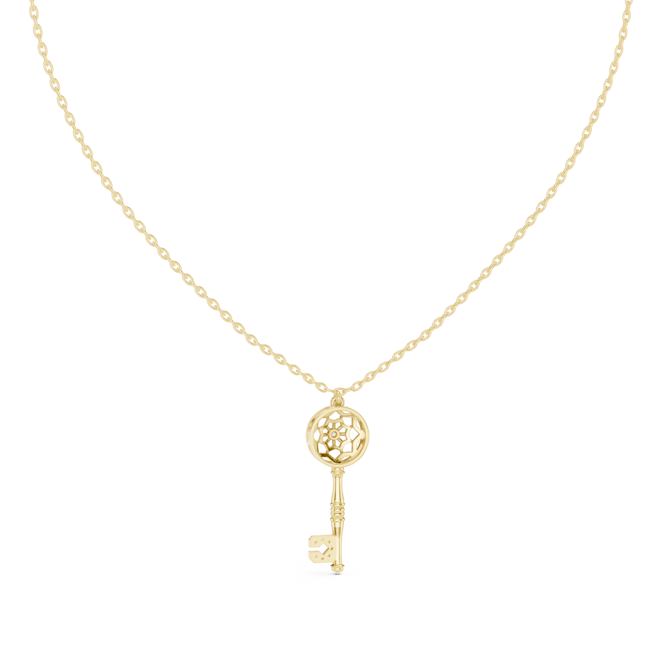 "Unlock Your Heart" Lab-Grown Diamond Lattice Key Necklace - 925 Silver