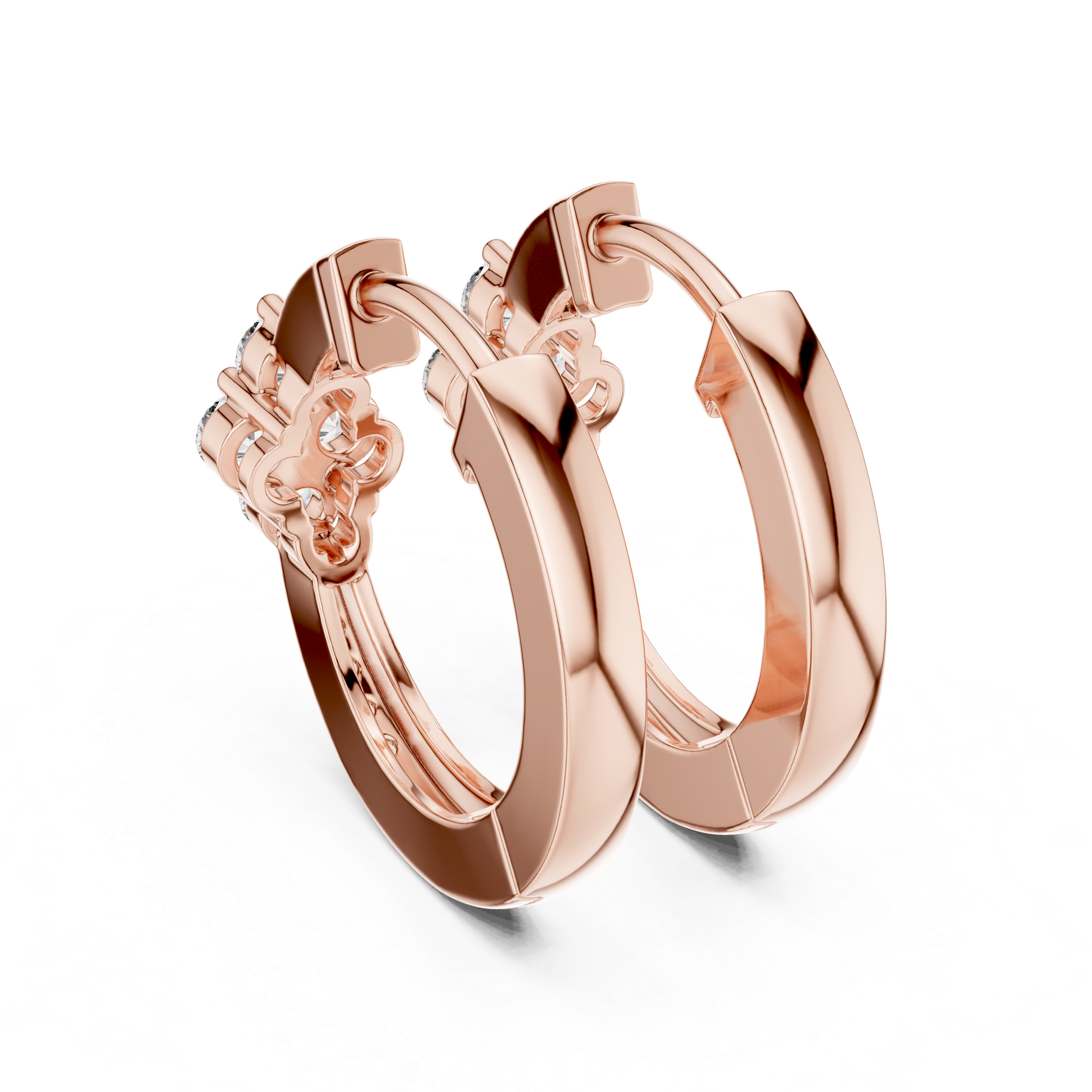 Eternal Bloom: Lab-Grown Diamond Quatrefoil Silver Huggie Hoops