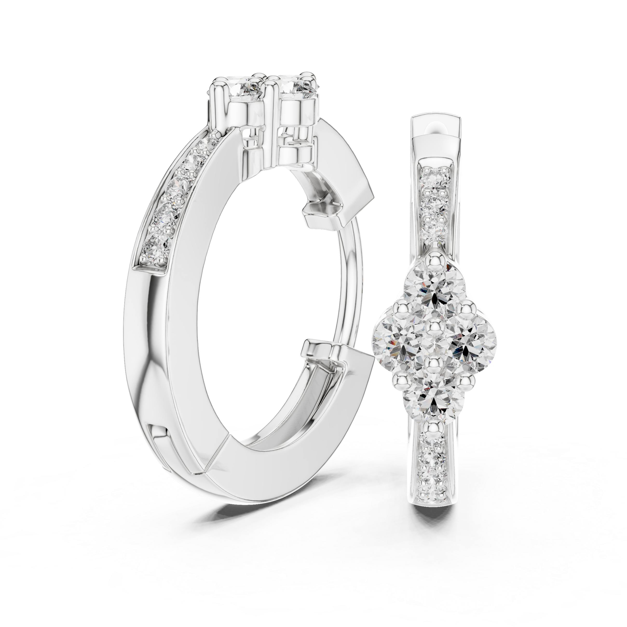 Eternal Bloom: Lab-Grown Diamond Quatrefoil Silver Huggie Hoops