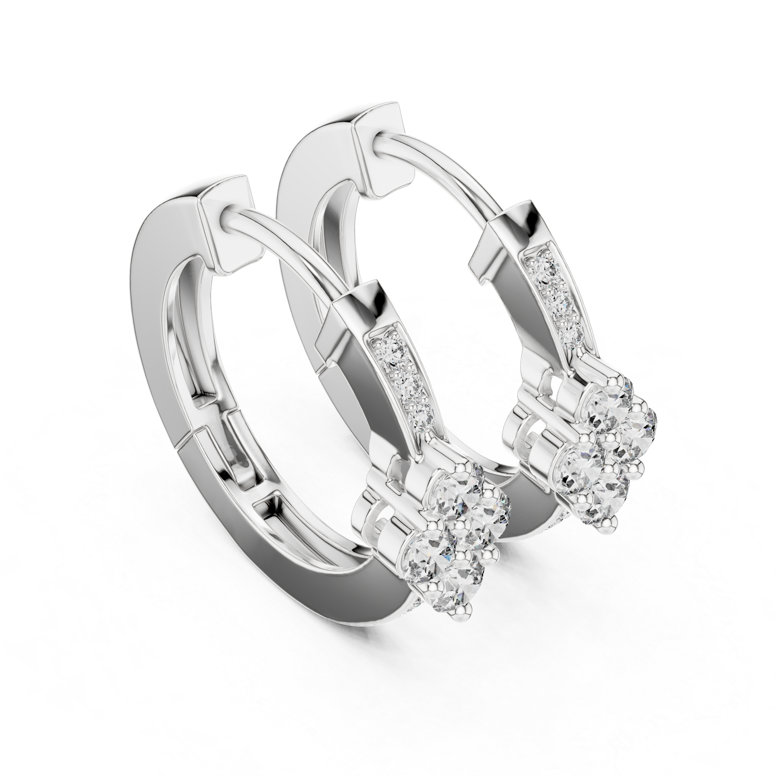 Eternal Bloom: Lab-Grown Diamond Quatrefoil Silver Huggie Hoops