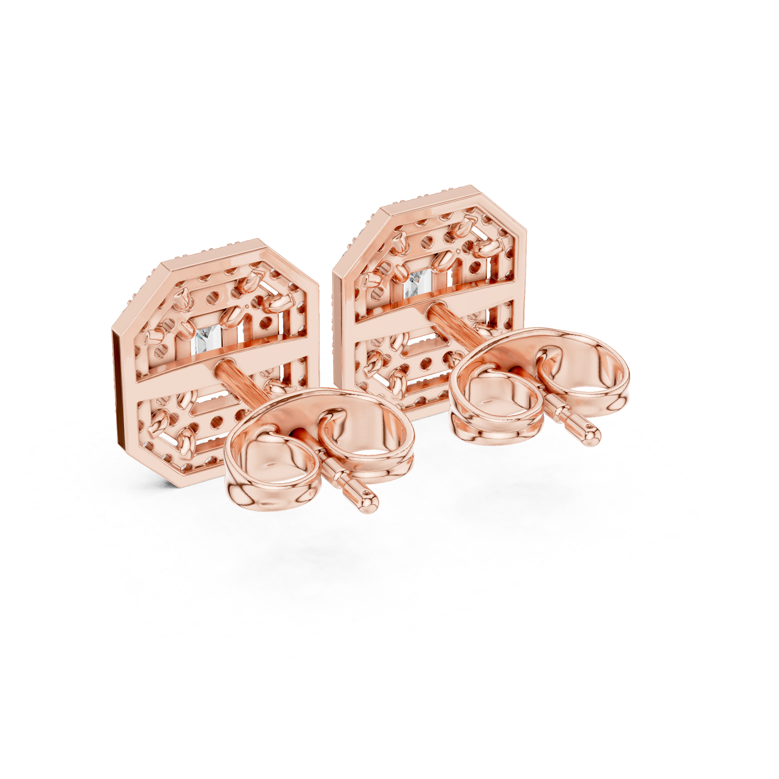 Emerald-Cut Lab-Grown Diamond Double Halo Studs in Sterling Silver