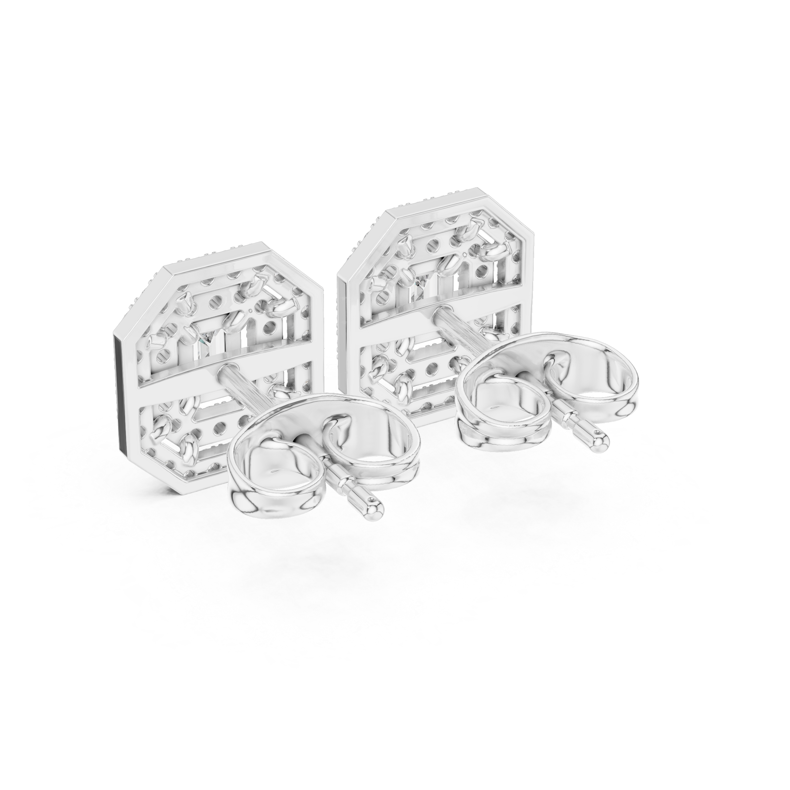 Emerald-Cut Lab-Grown Diamond Double Halo Studs in Sterling Silver