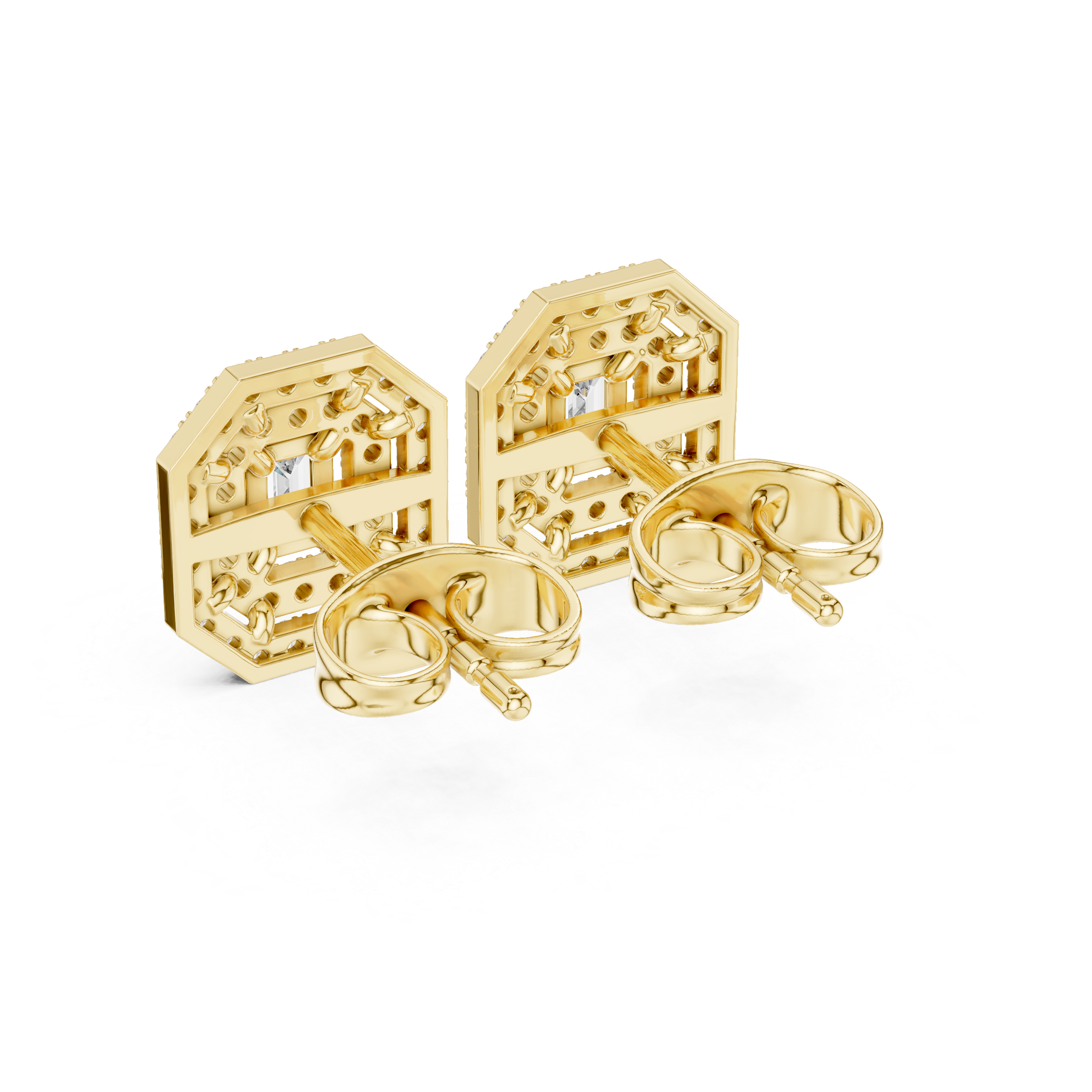 Emerald-Cut Lab-Grown Diamond Double Halo Studs in Sterling Silver