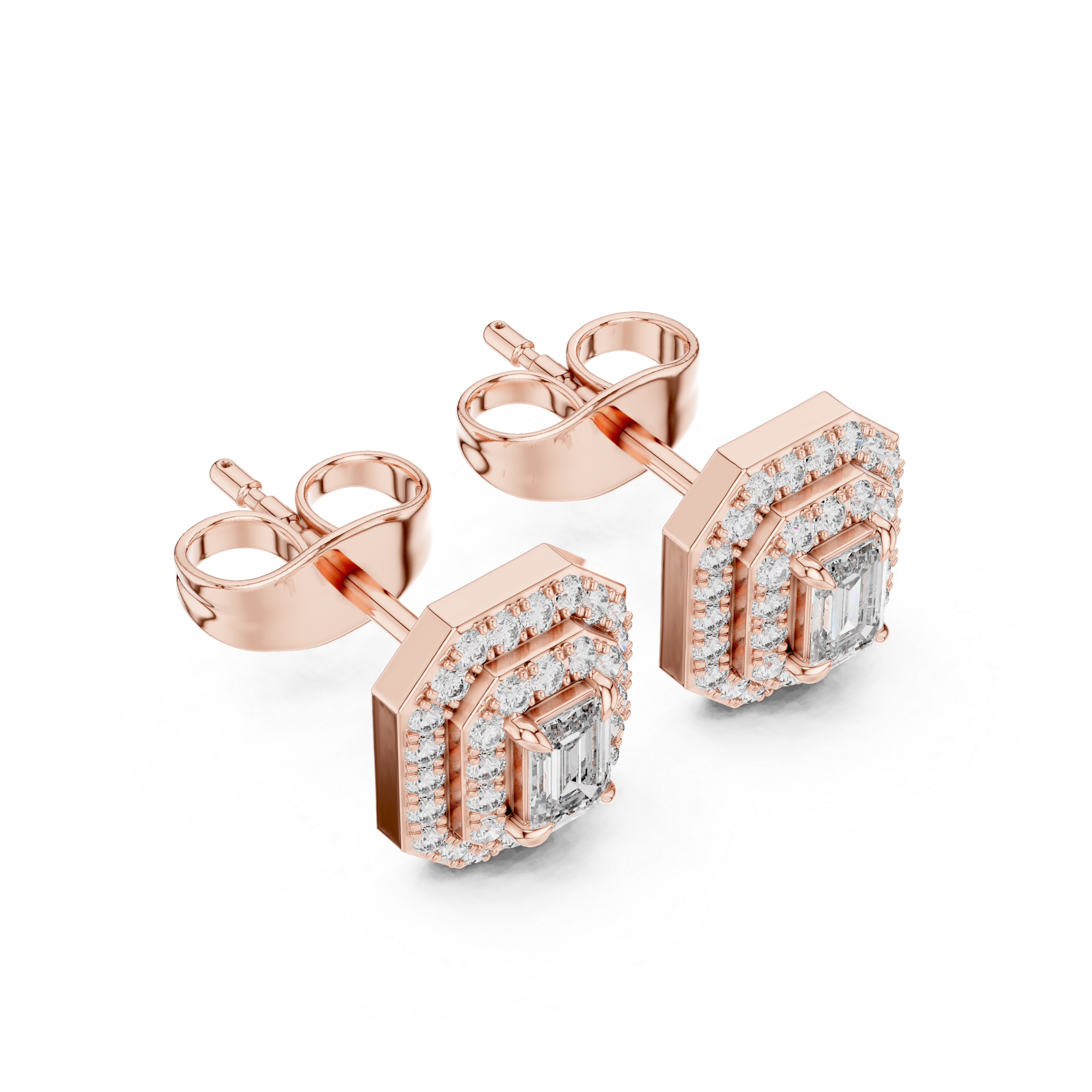 Art Deco Octagon Lab-Grown Diamond Earrings - Emerald & Round Brilliant