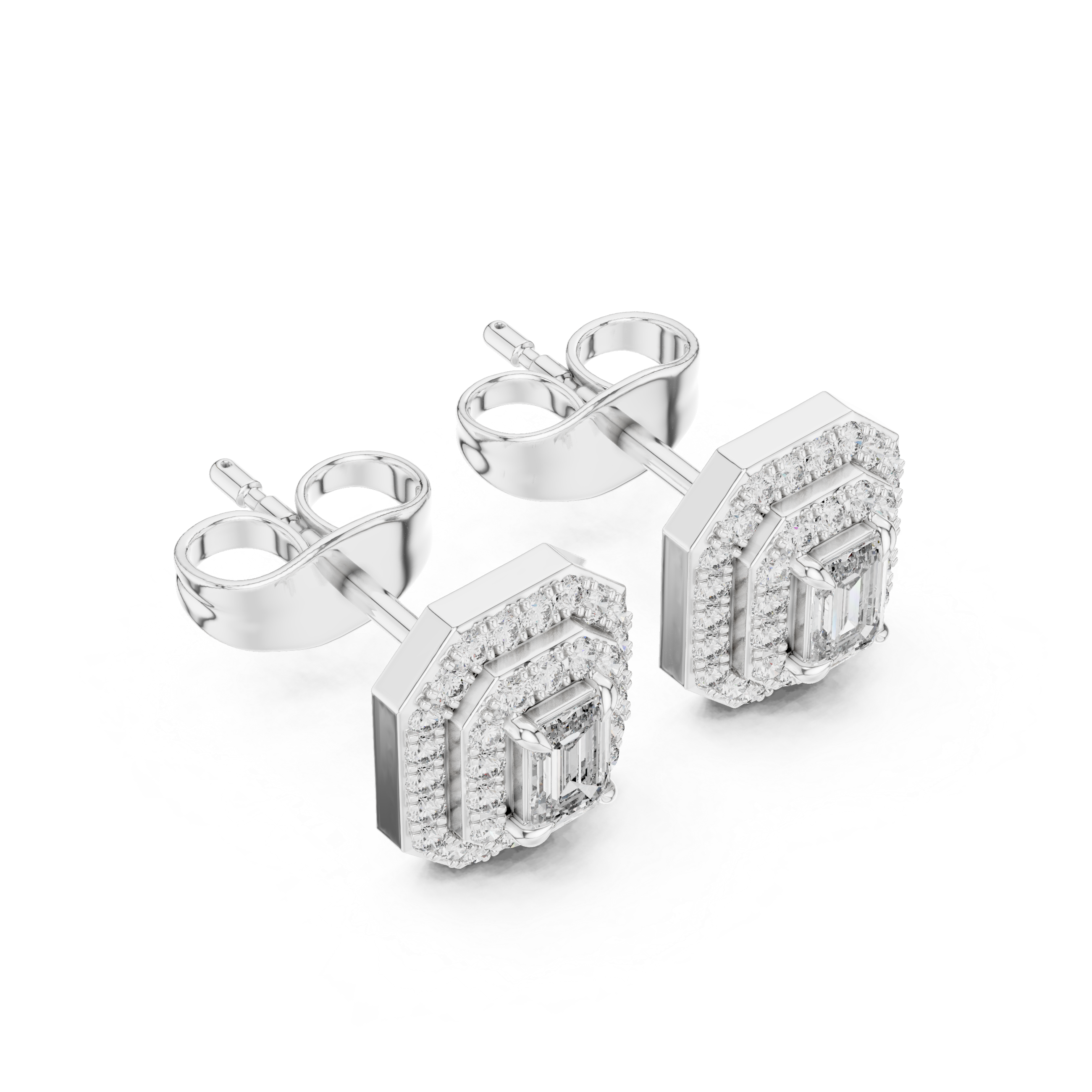 Art Deco Octagon Lab-Grown Diamond Earrings - Emerald & Round Brilliant