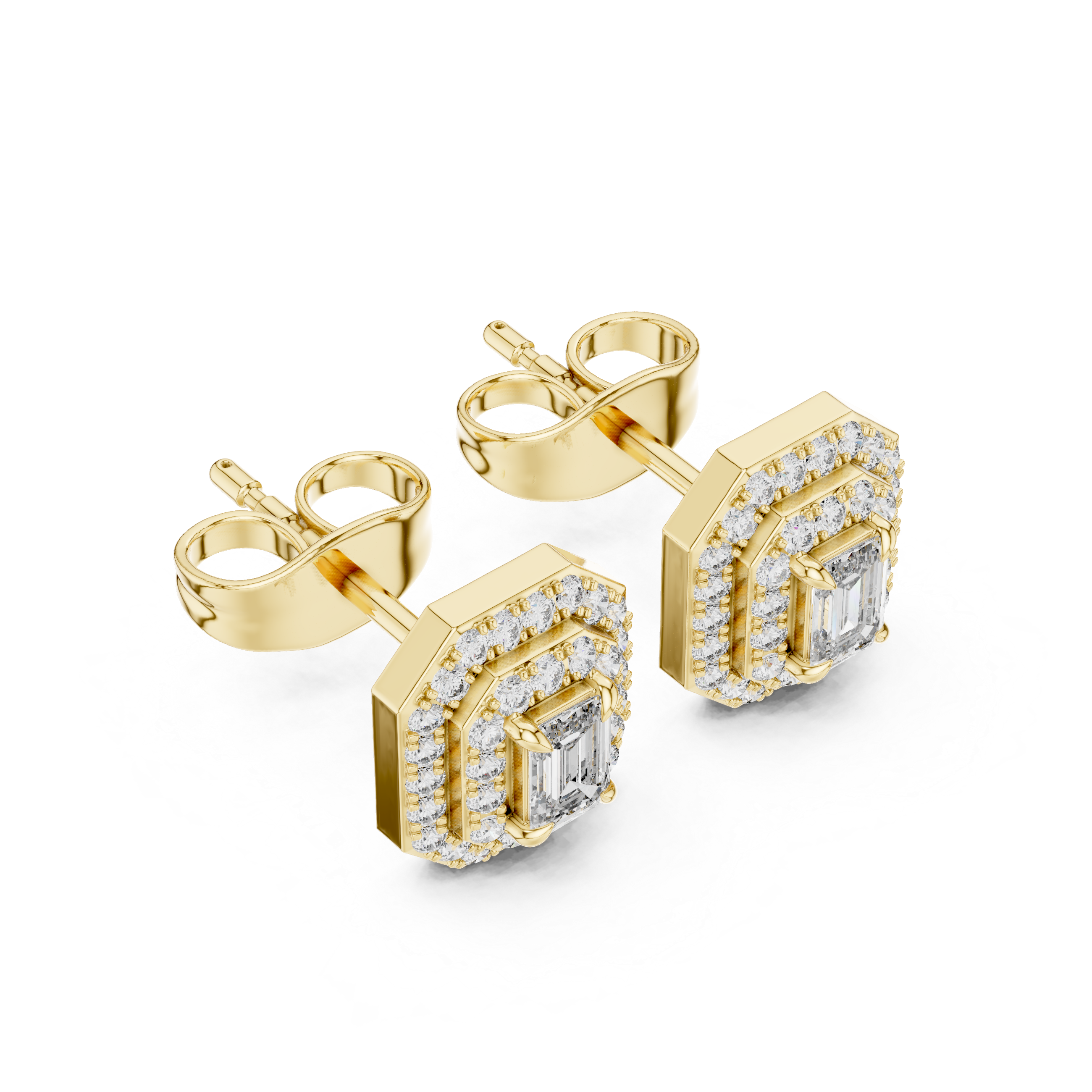 Art Deco Octagon Lab-Grown Diamond Earrings - Emerald & Round Brilliant