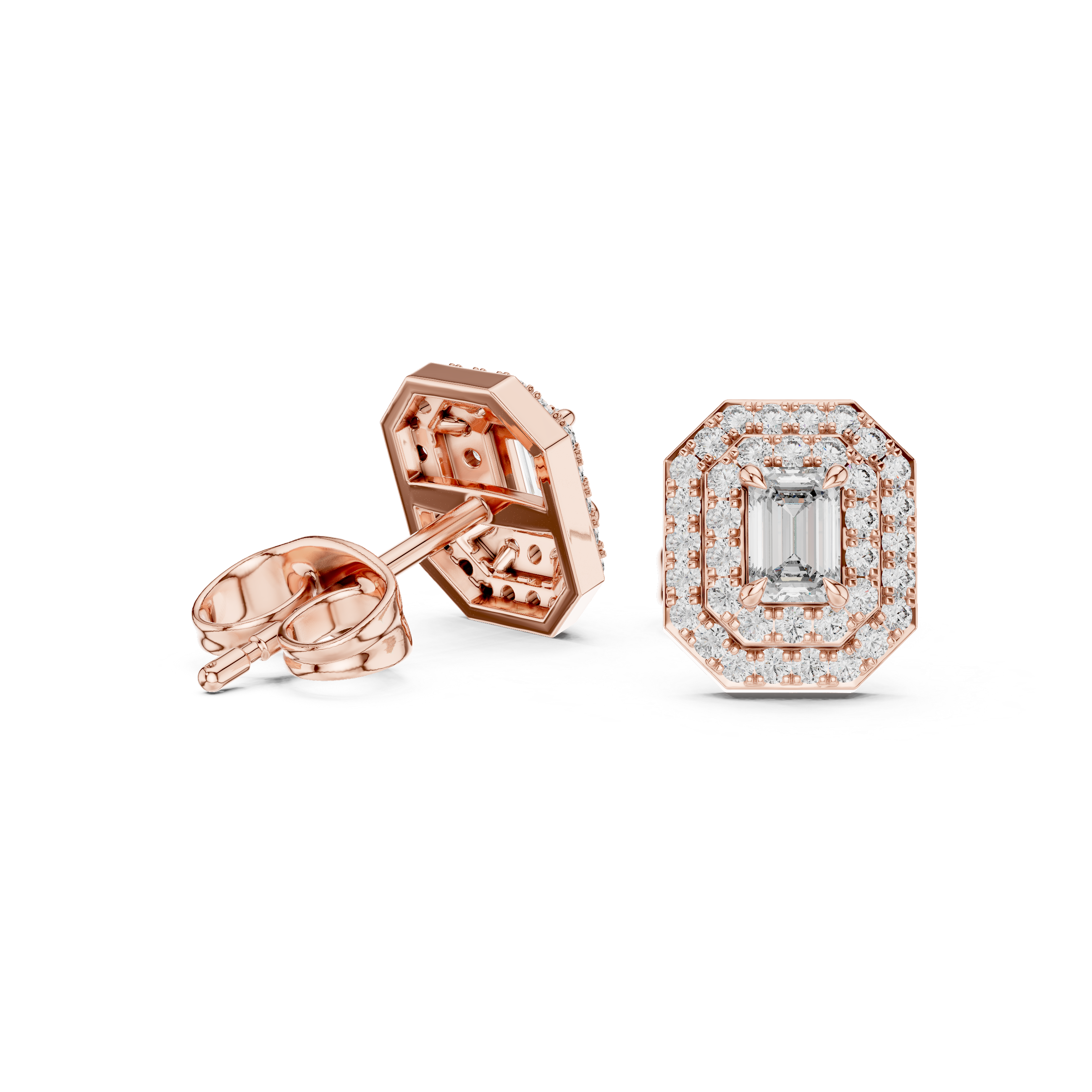 Art Deco Octagon Lab-Grown Diamond Earrings - Emerald & Round Brilliant